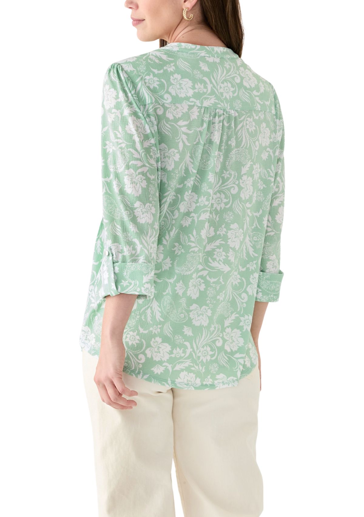 Womens 3/4 Sleeve Knit Henley Shirt with Pockets