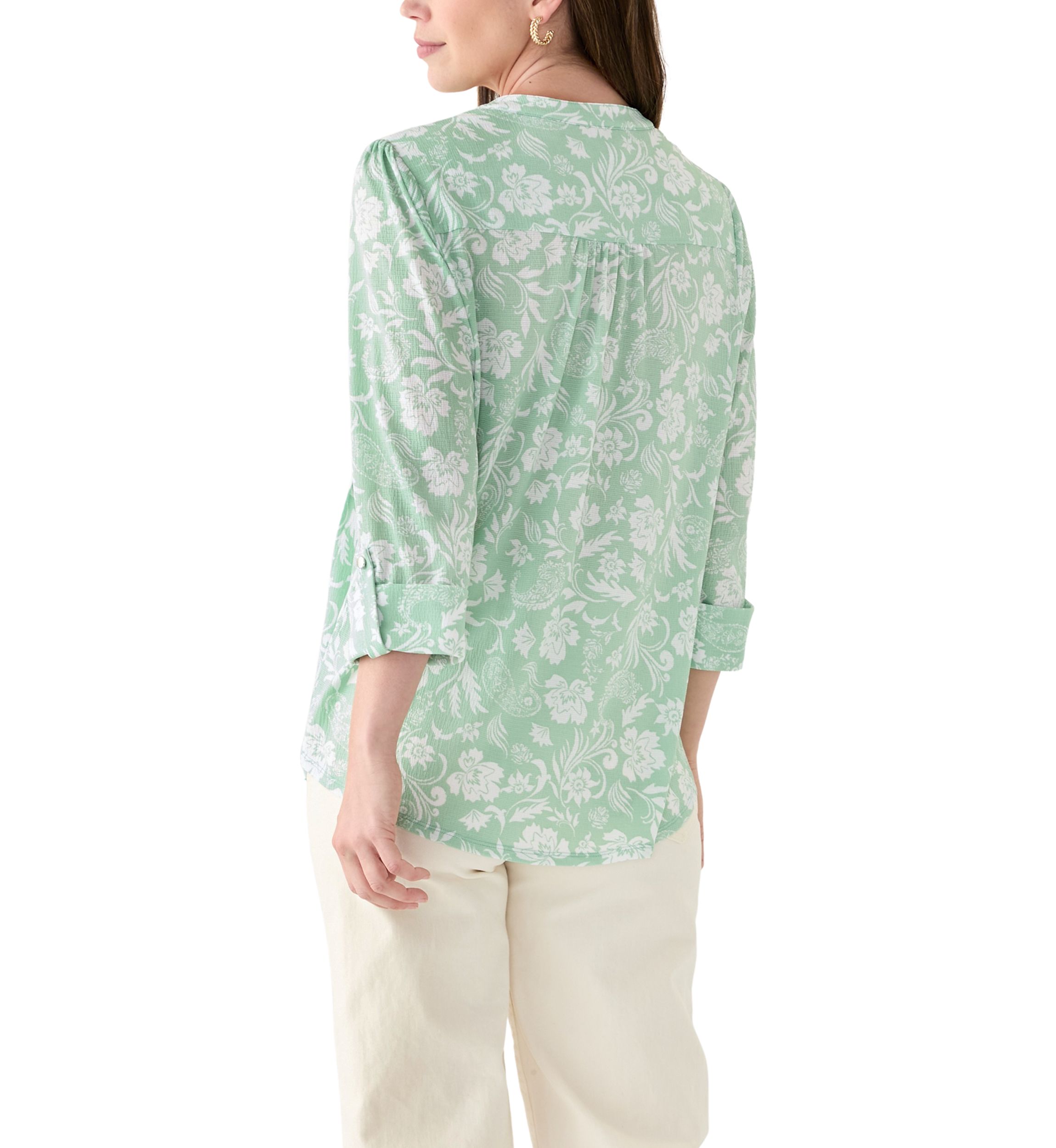 Womens 3/4 Sleeve Knit Henley Shirt with Pockets