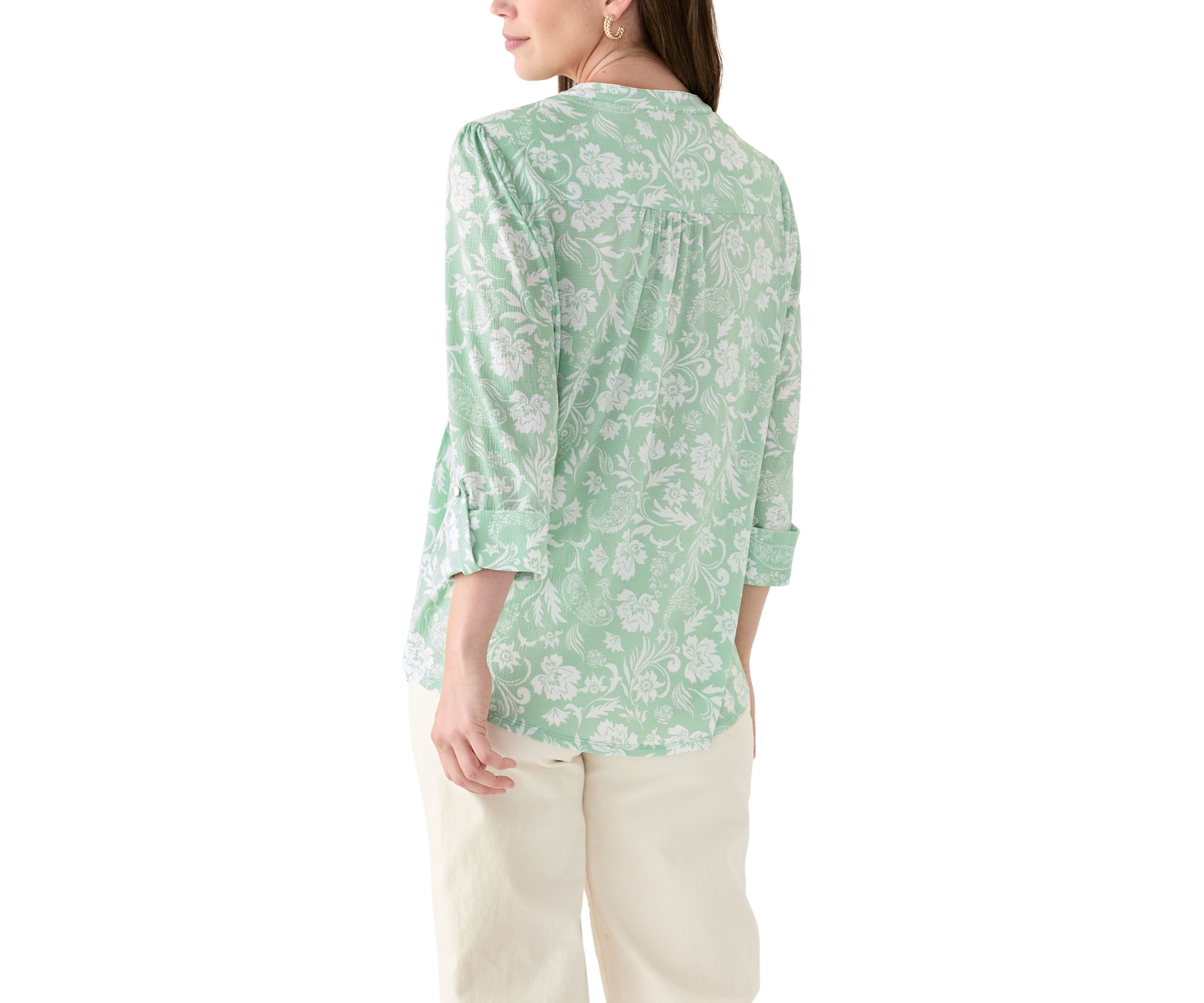 Womens 3/4 Sleeve Knit Henley Shirt with Pockets