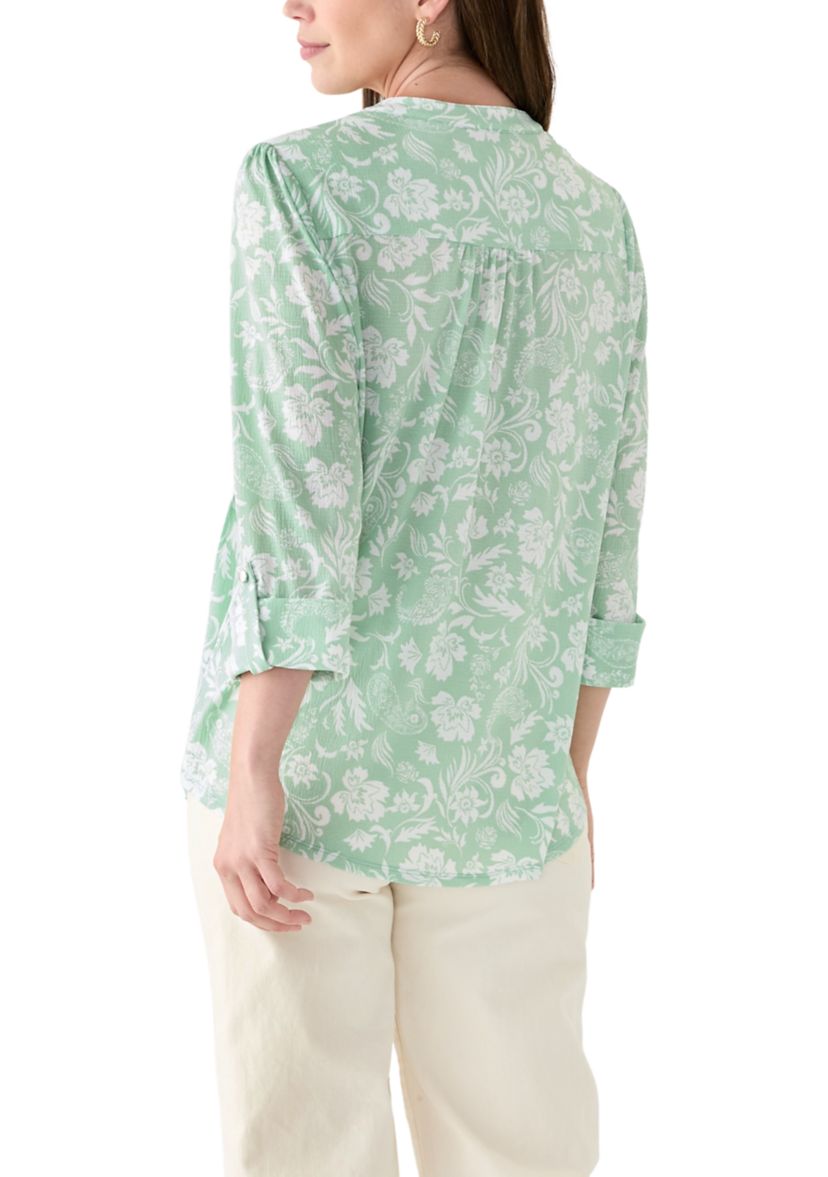 Womens 3/4 Sleeve Knit Henley Shirt with Pockets