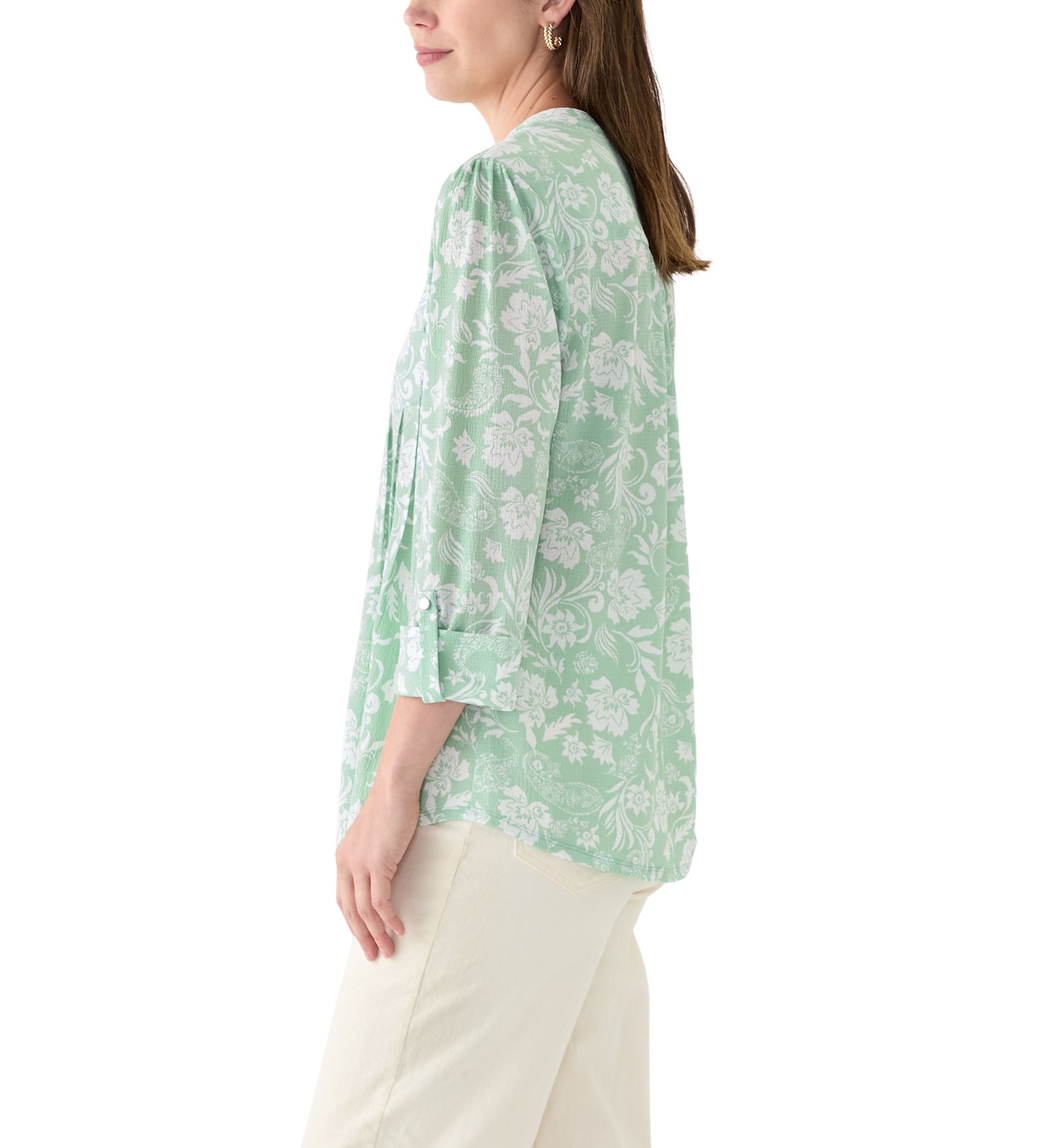 Womens 3/4 Sleeve Knit Henley Shirt with Pockets