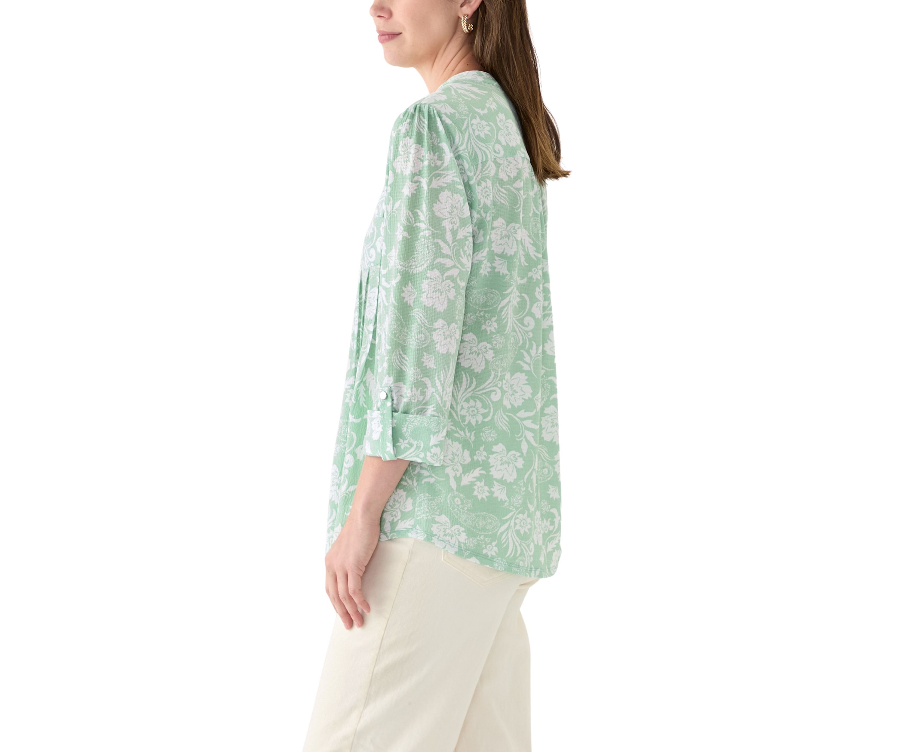 Womens 3/4 Sleeve Knit Henley Shirt with Pockets