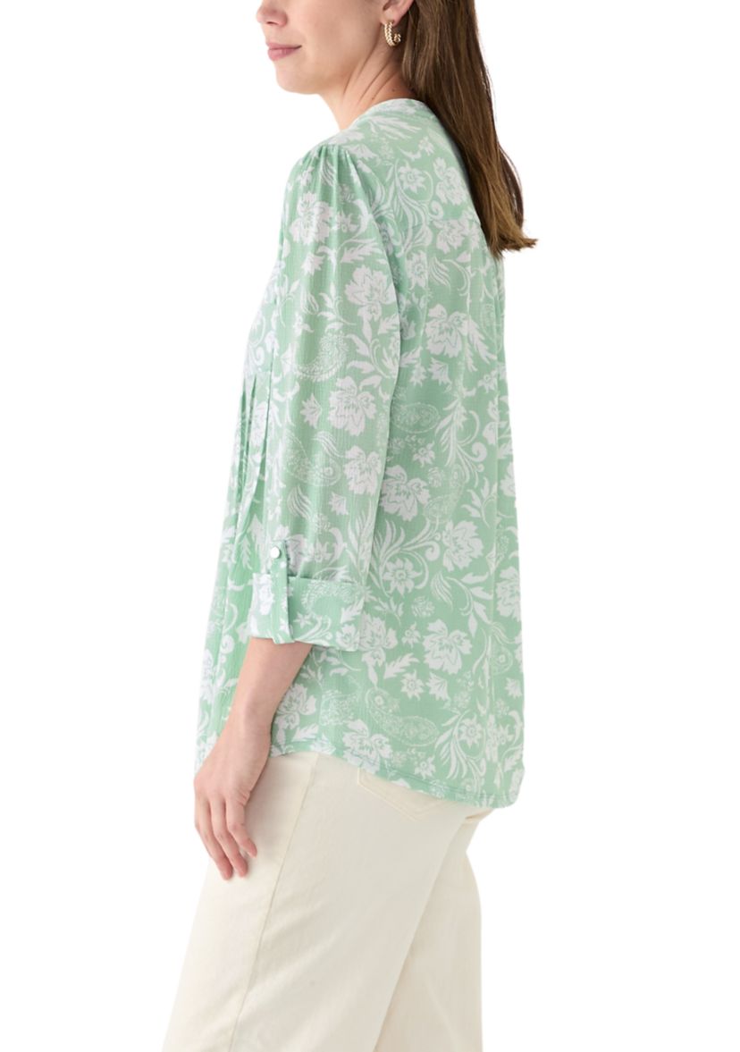 Womens 3/4 Sleeve Knit Henley Shirt with Pockets