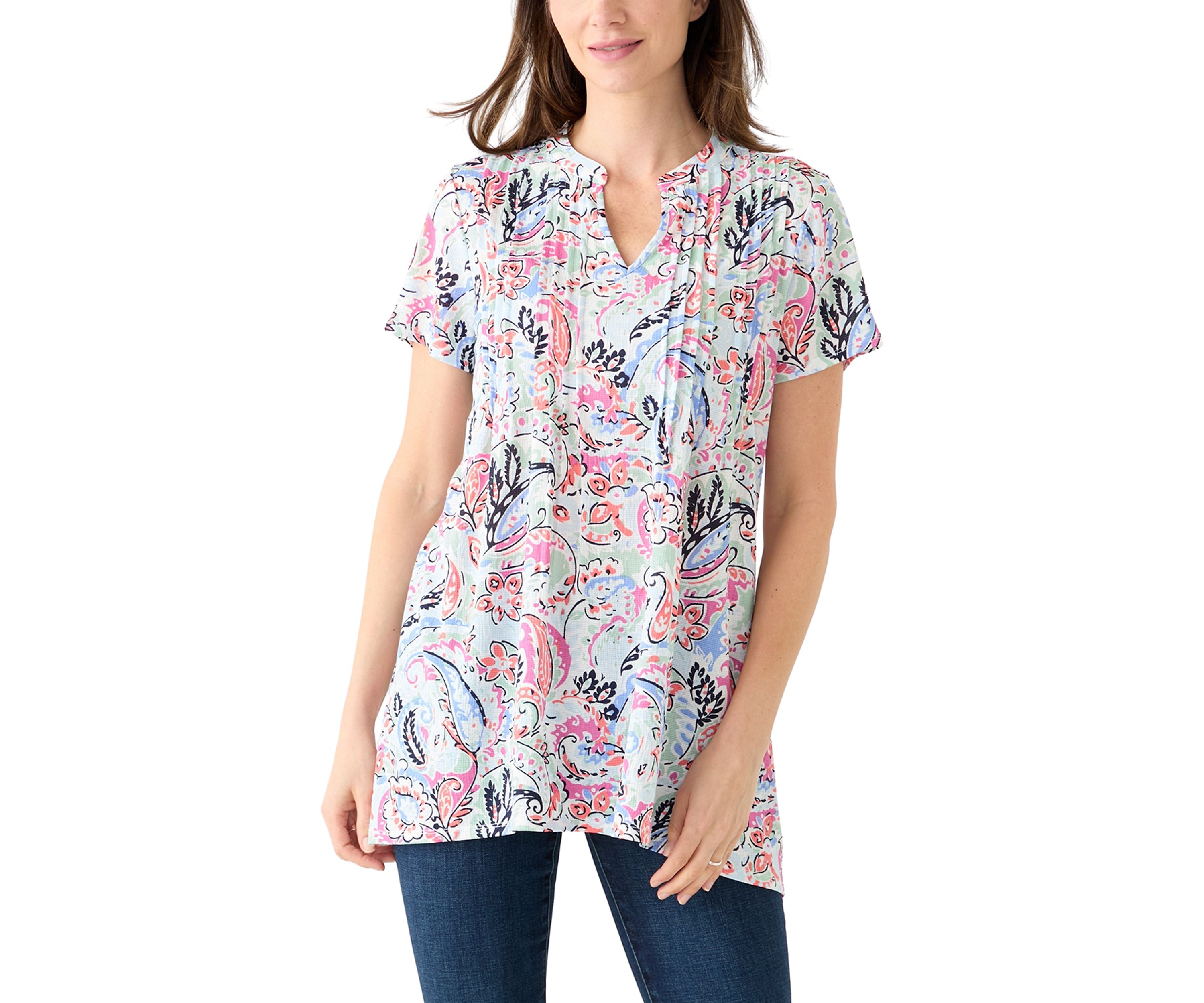 Womens Short Sleeve Pintuck Detail Tunic