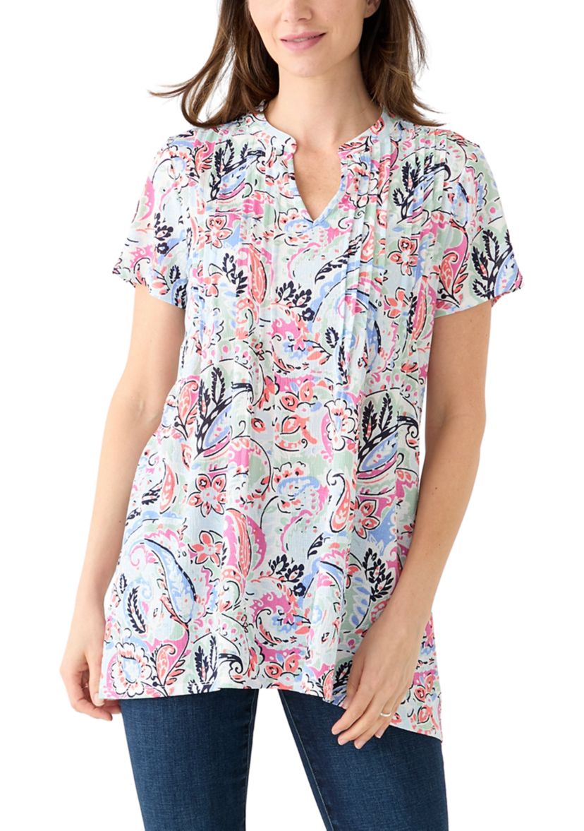 Womens Short Sleeve Pintuck Detail Tunic