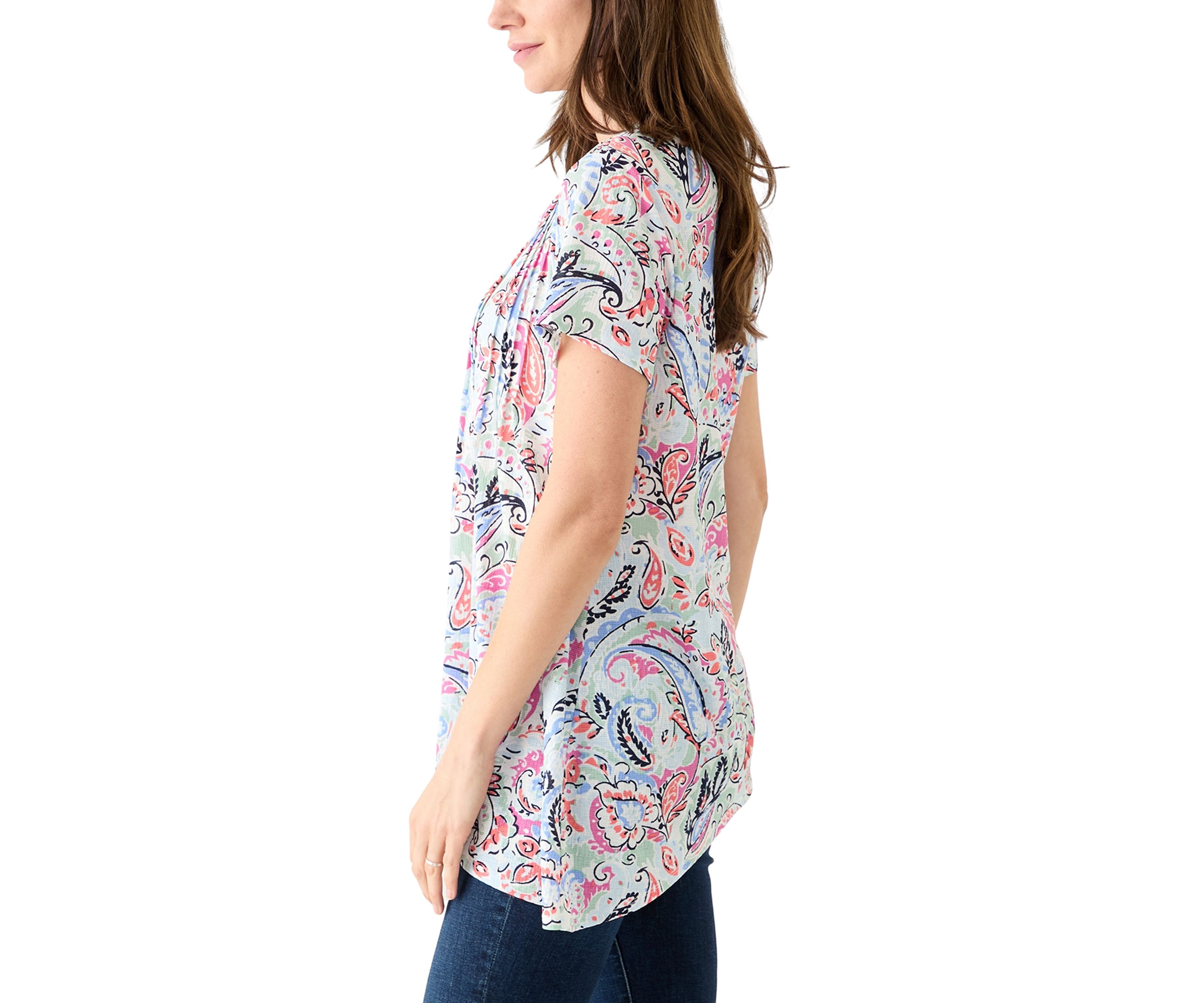 Womens Short Sleeve Pintuck Detail Tunic