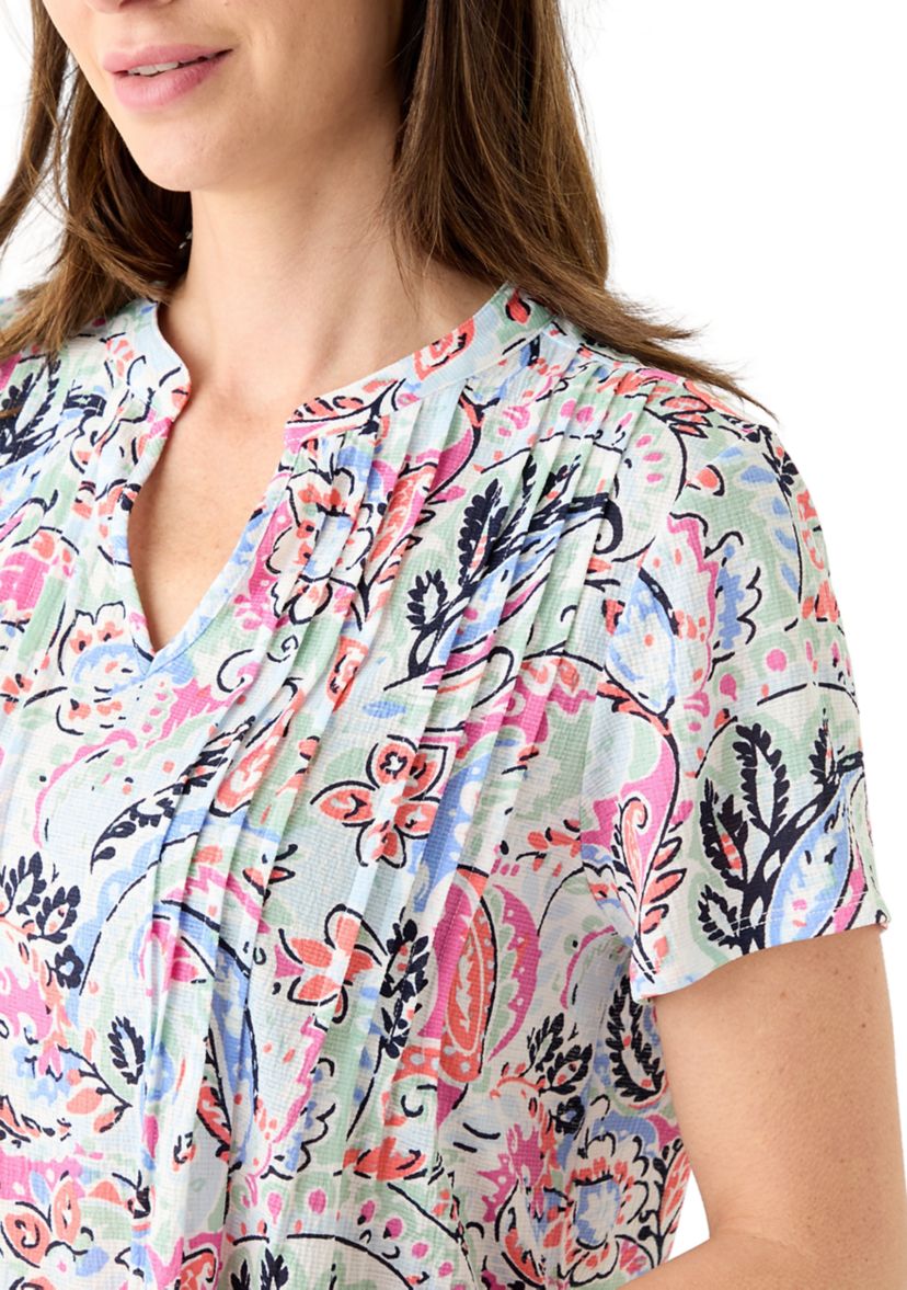 Womens Short Sleeve Pintuck Detail Tunic