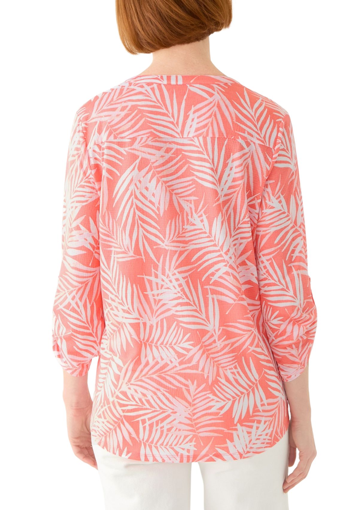 Womens 3/4 Sleeve Texture Knit Henley Top