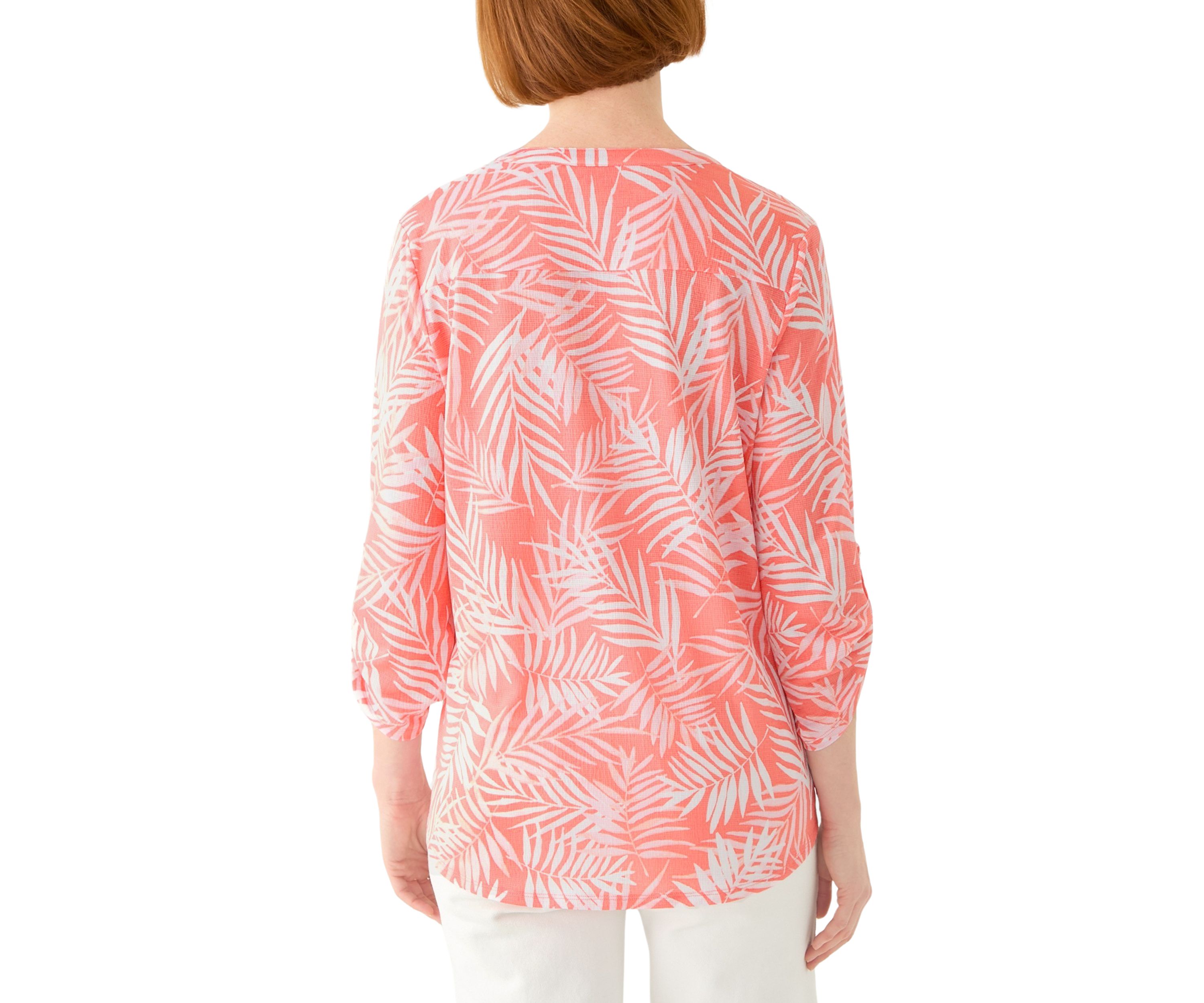 Womens 3/4 Sleeve Texture Knit Henley Top