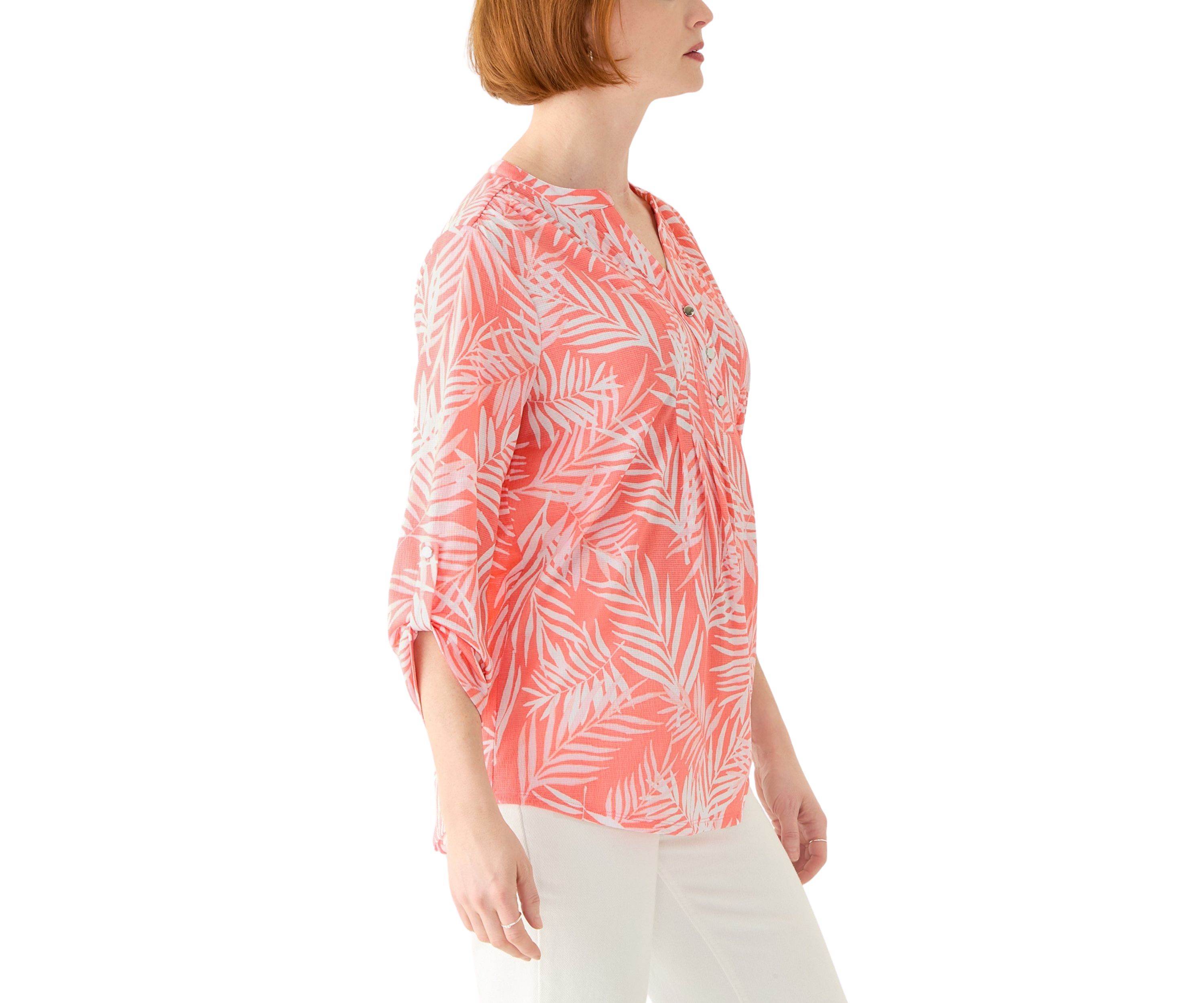 Womens 3/4 Sleeve Texture Knit Henley Top