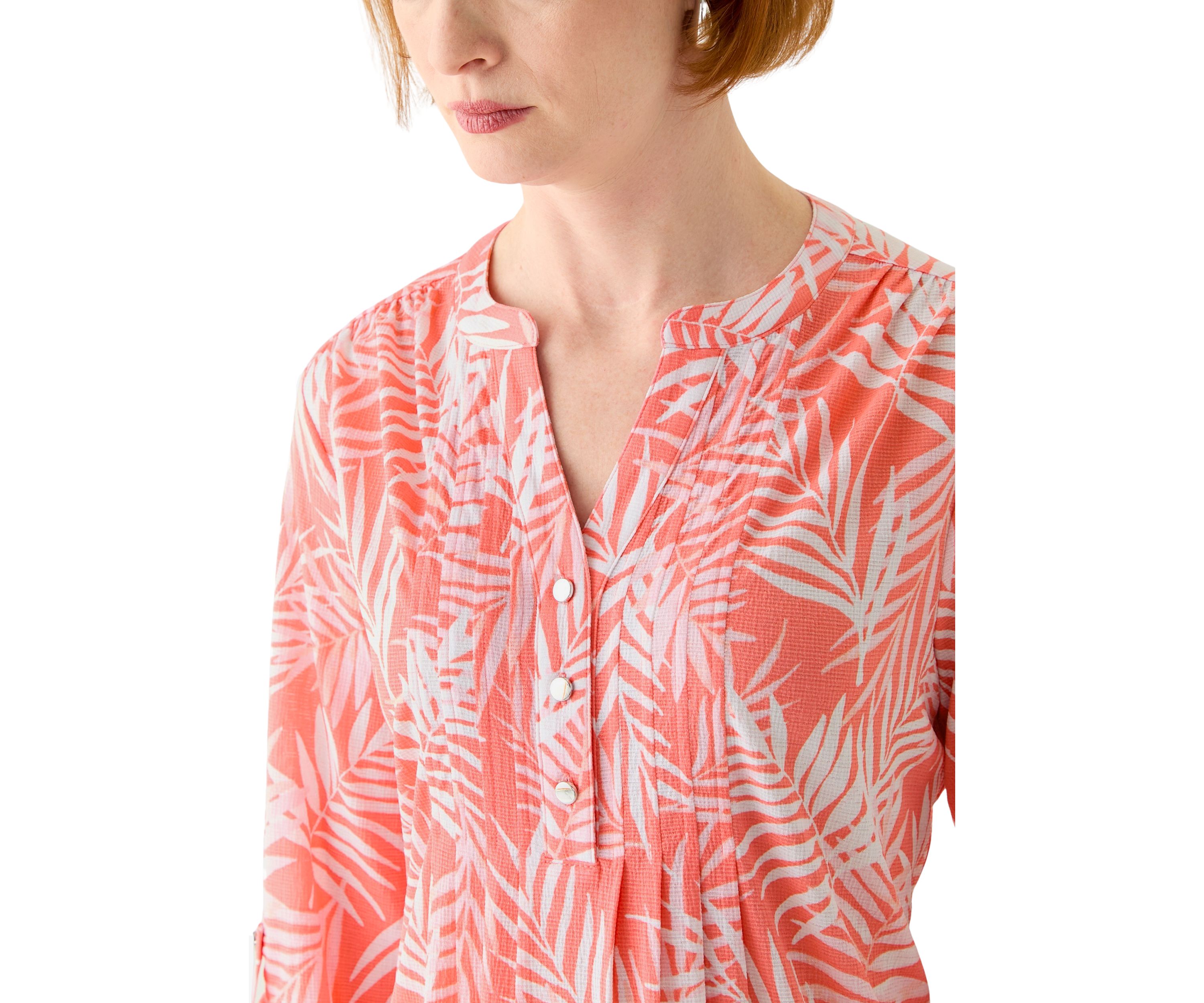 Womens 3/4 Sleeve Texture Knit Henley Top