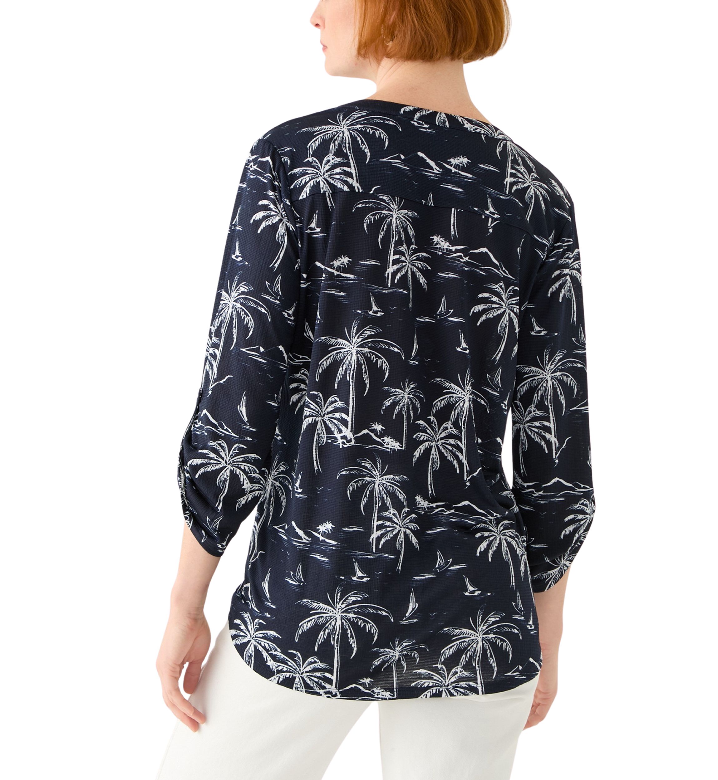 Womens 3/4 Sleeve Texture Knit Henley Top
