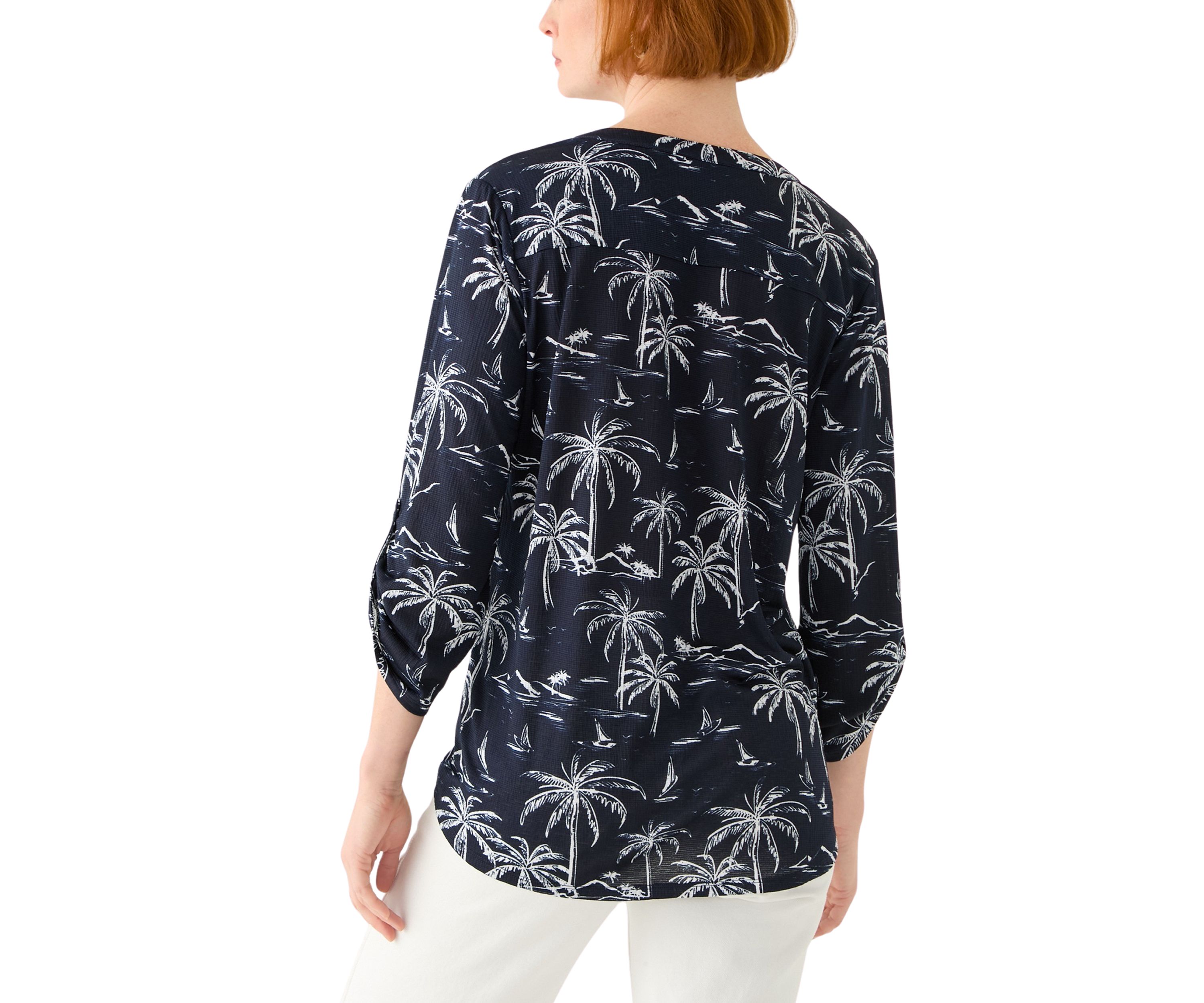 Womens 3/4 Sleeve Texture Knit Henley Top