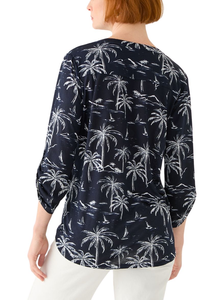 Womens 3/4 Sleeve Texture Knit Henley Top