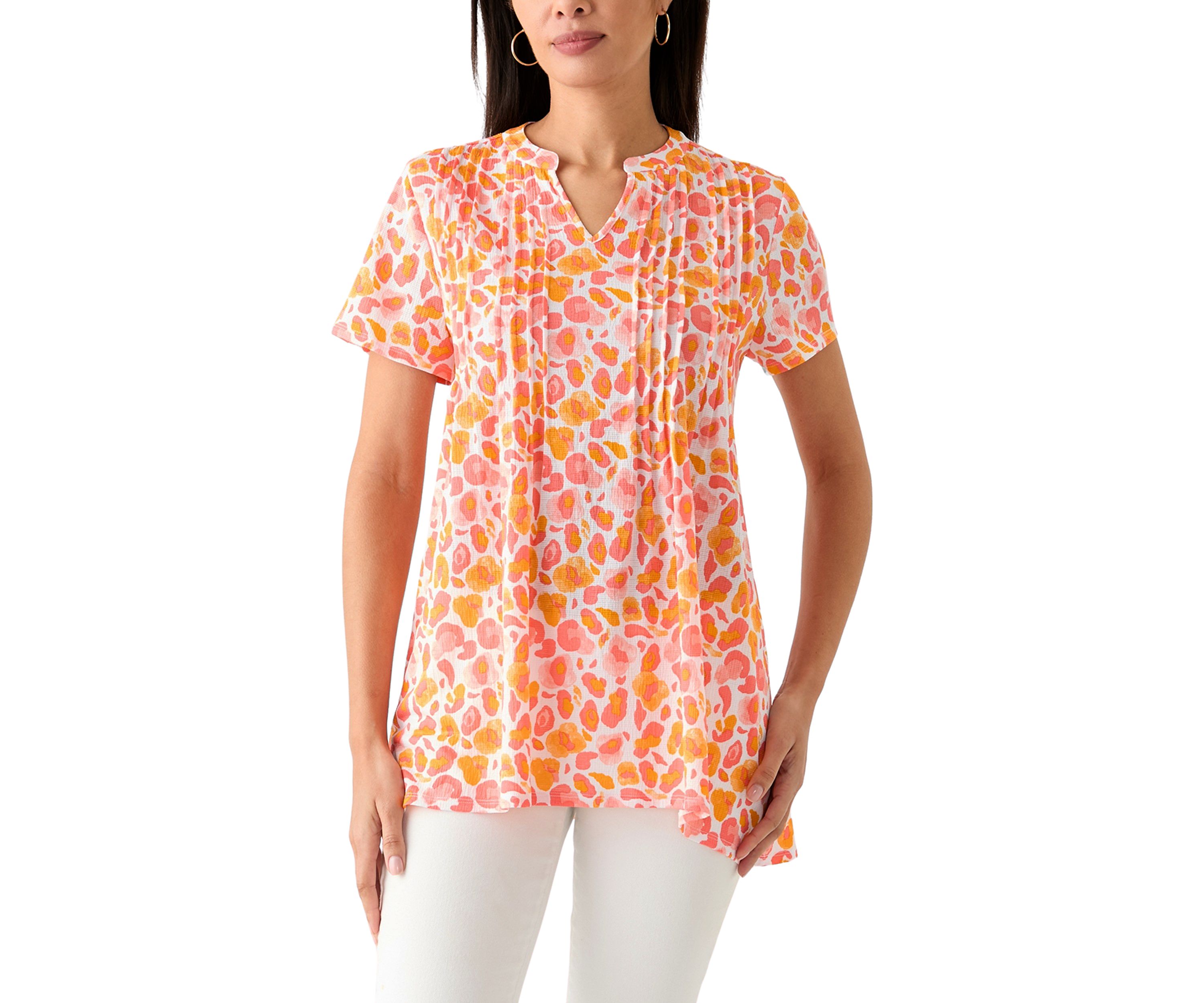 Womens Printed Pintuck Detail Top