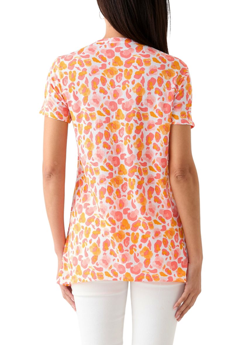 Womens Printed Pintuck Detail Top