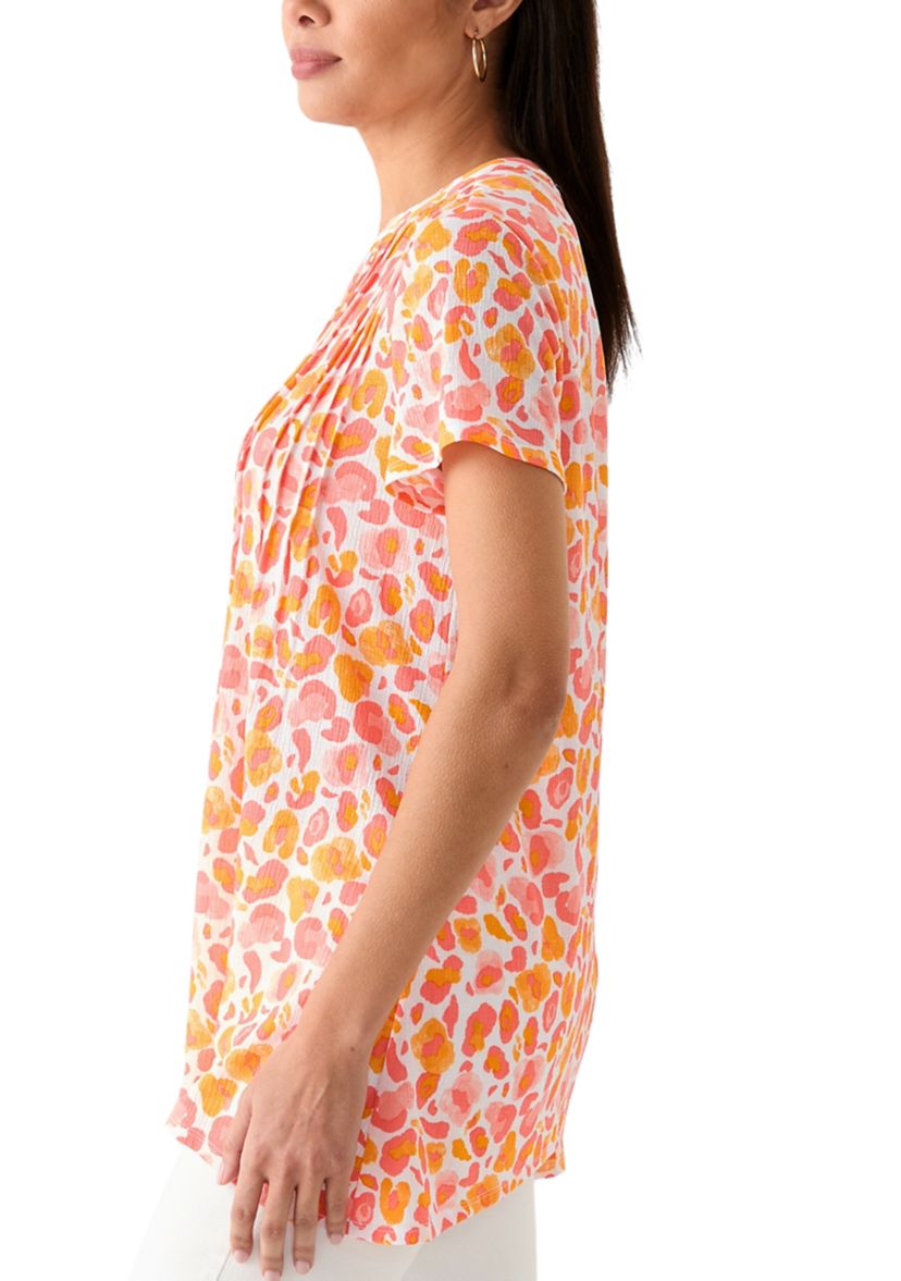 Womens Printed Pintuck Detail Top