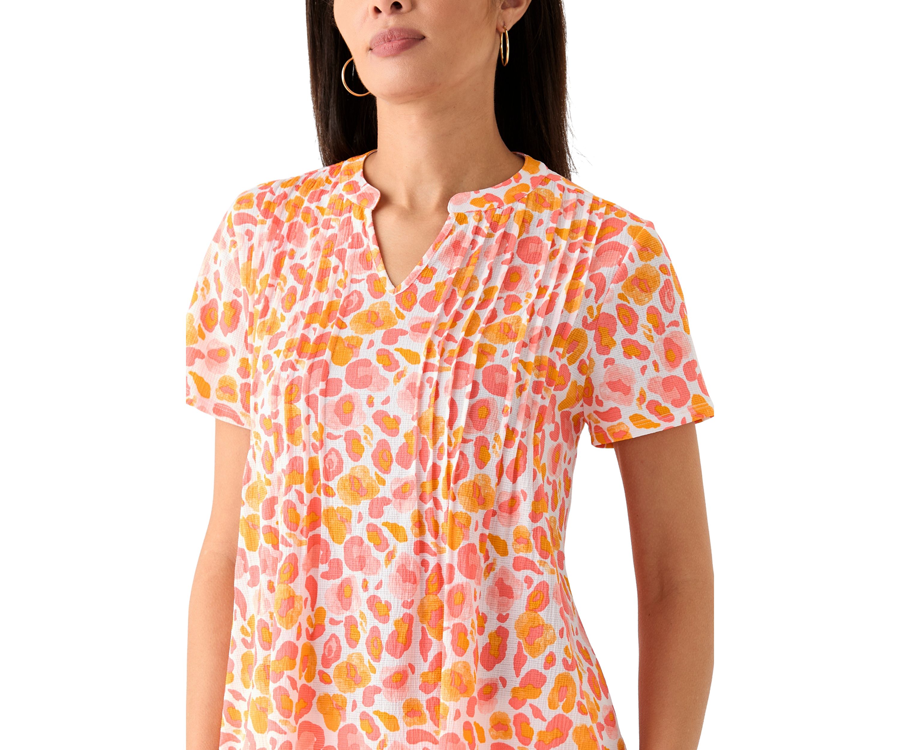 Womens Printed Pintuck Detail Top