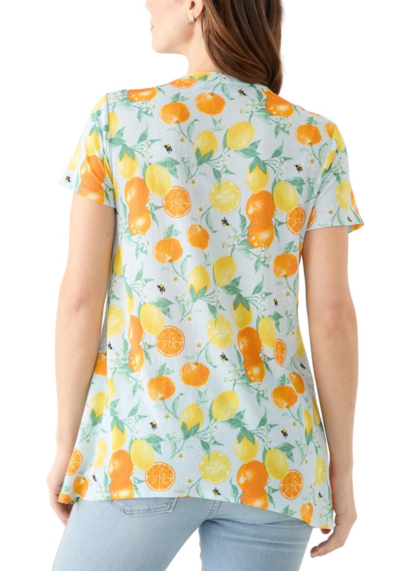 Womens Pintuck Detail Printed Top