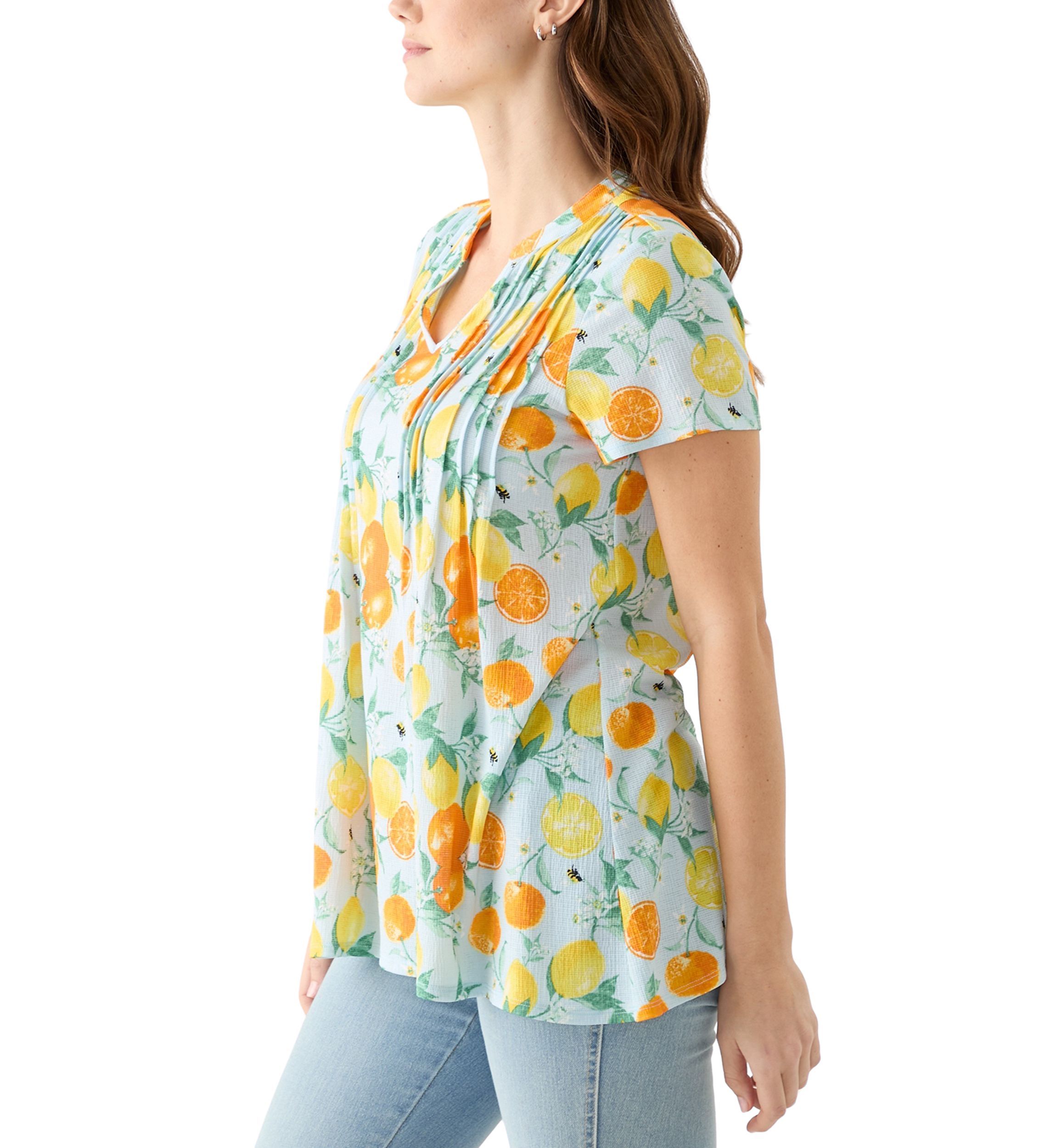 Womens Pintuck Detail Printed Top