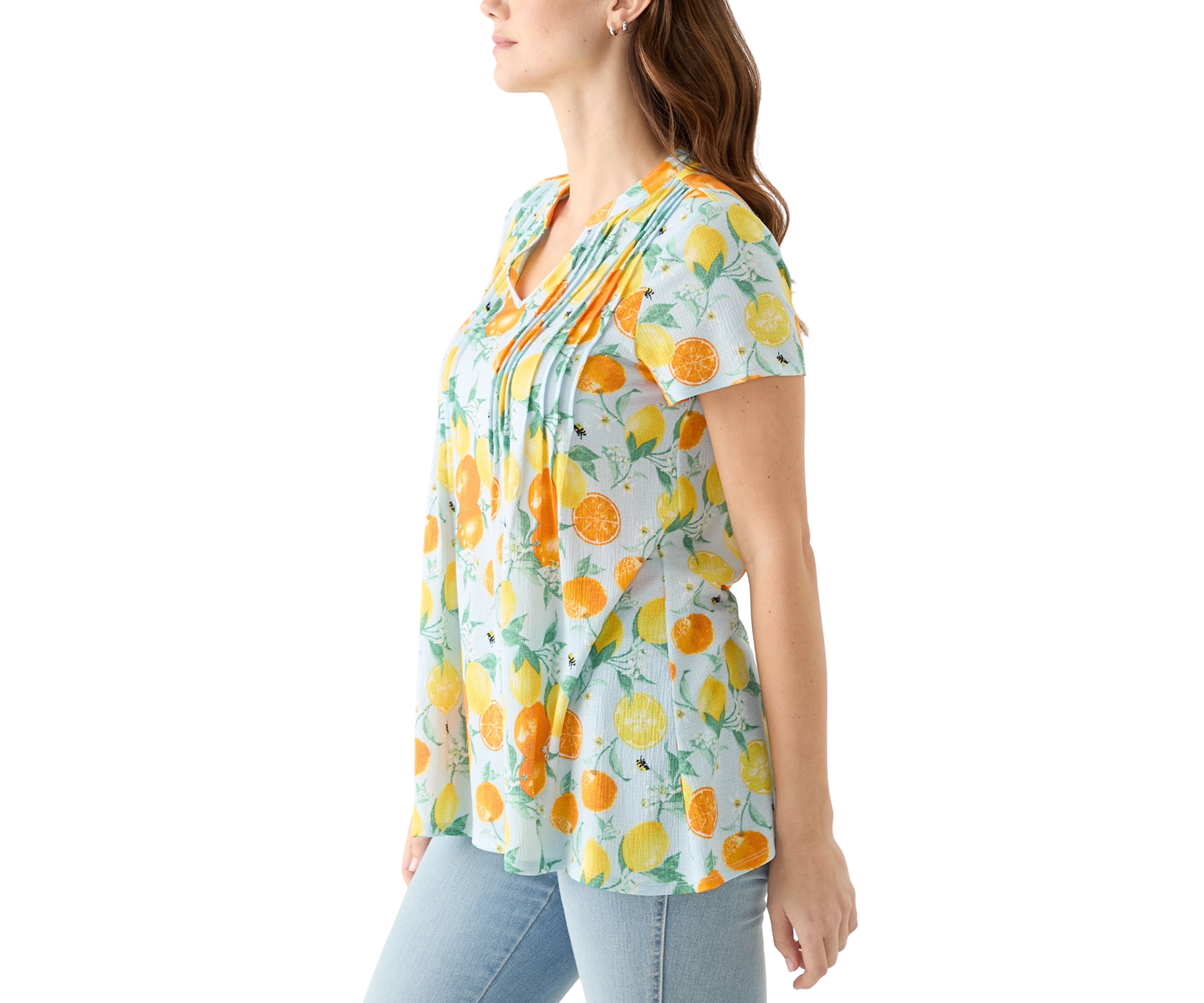 Womens Pintuck Detail Printed Top