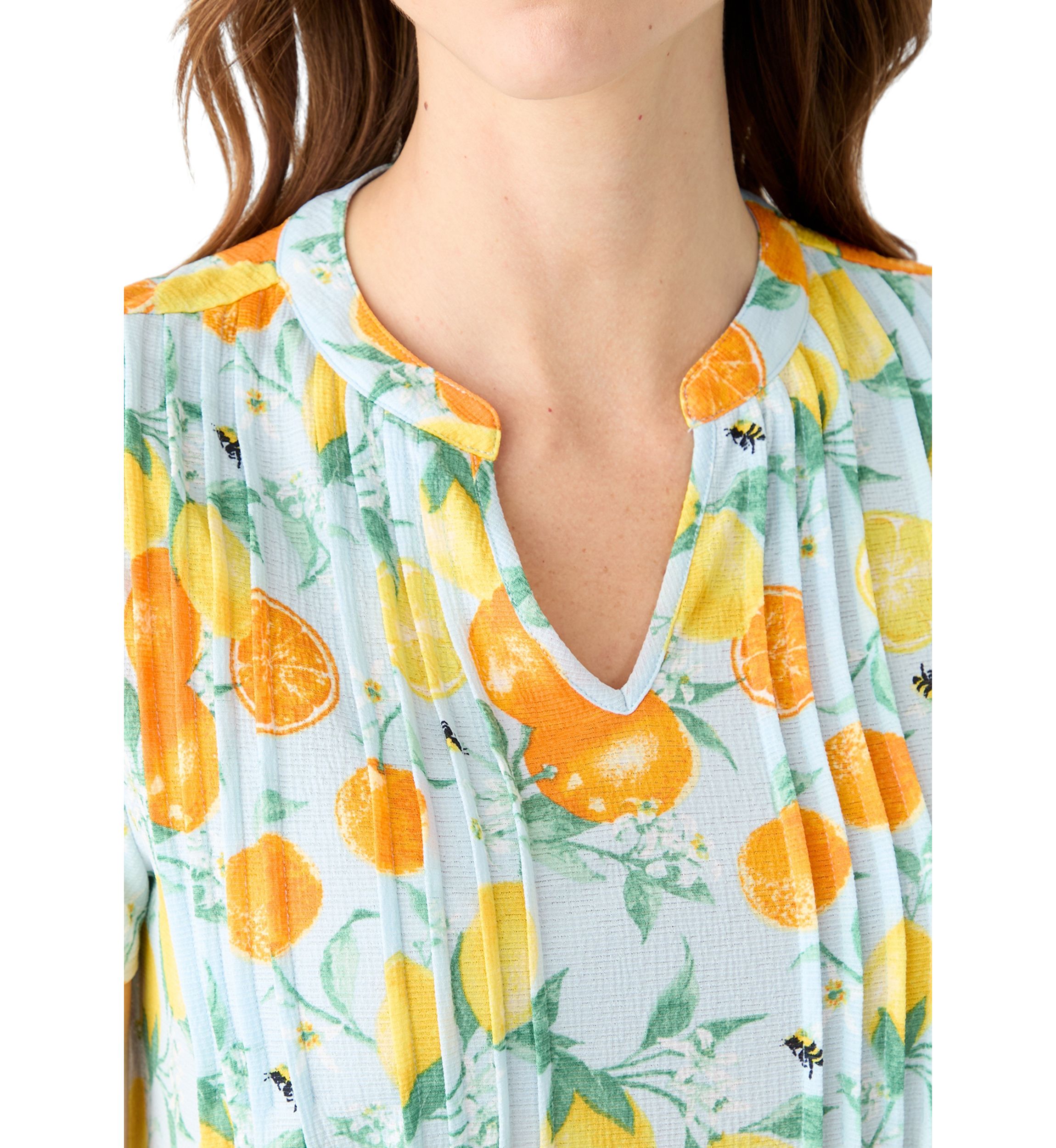 Womens Pintuck Detail Printed Top