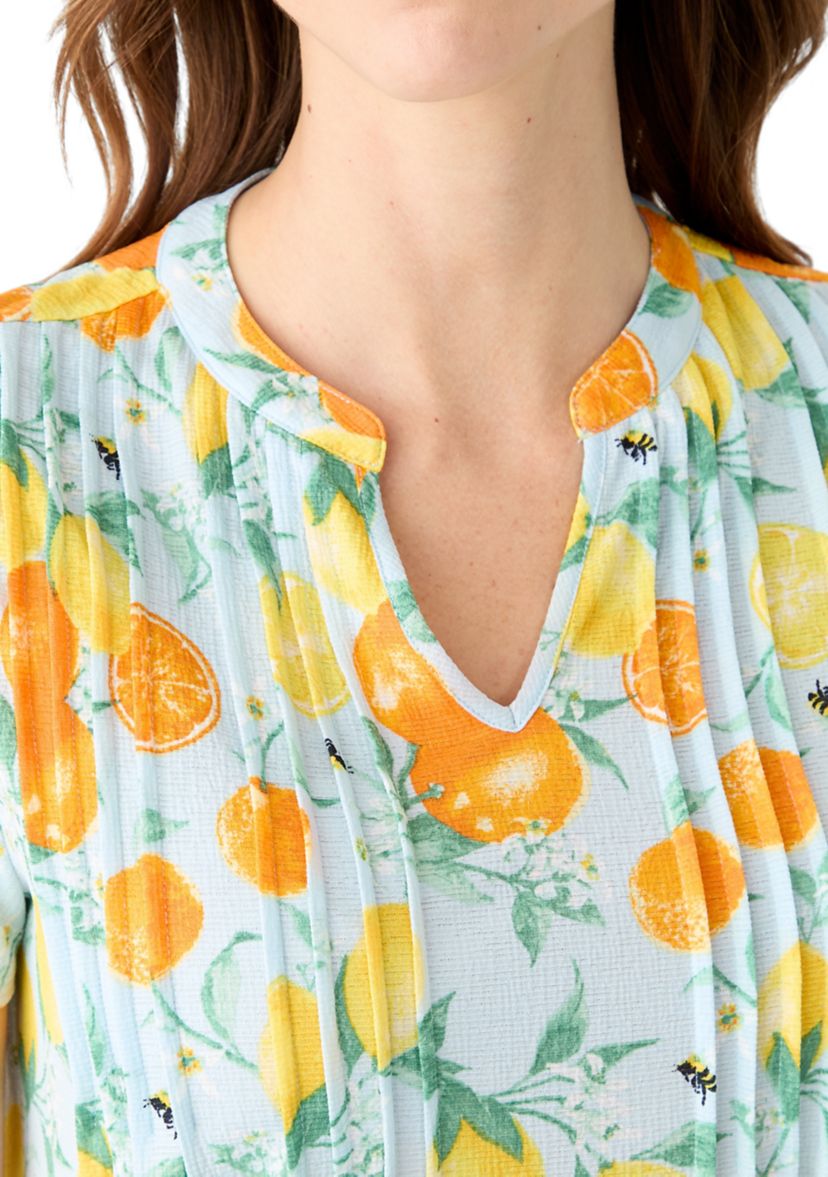 Womens Pintuck Detail Printed Top