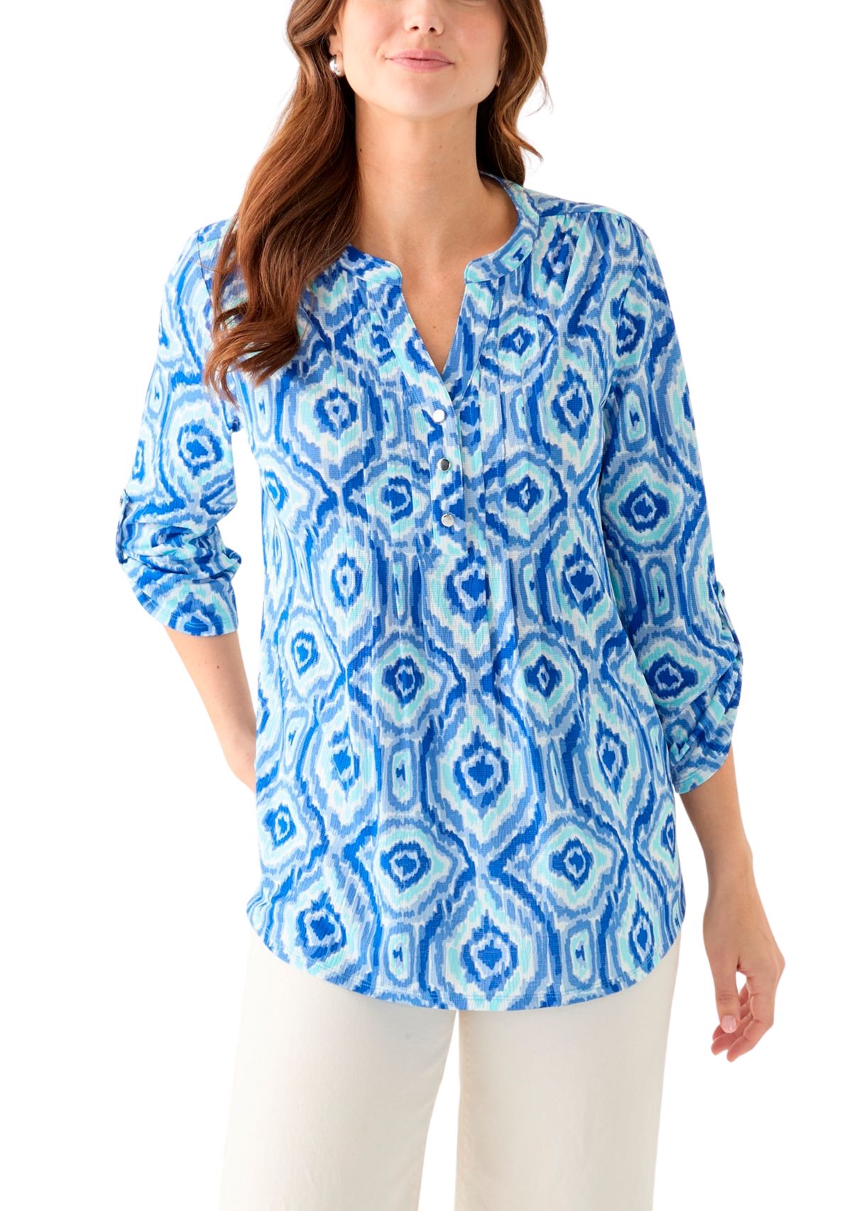 Womens Textured Knit Henley Shirt