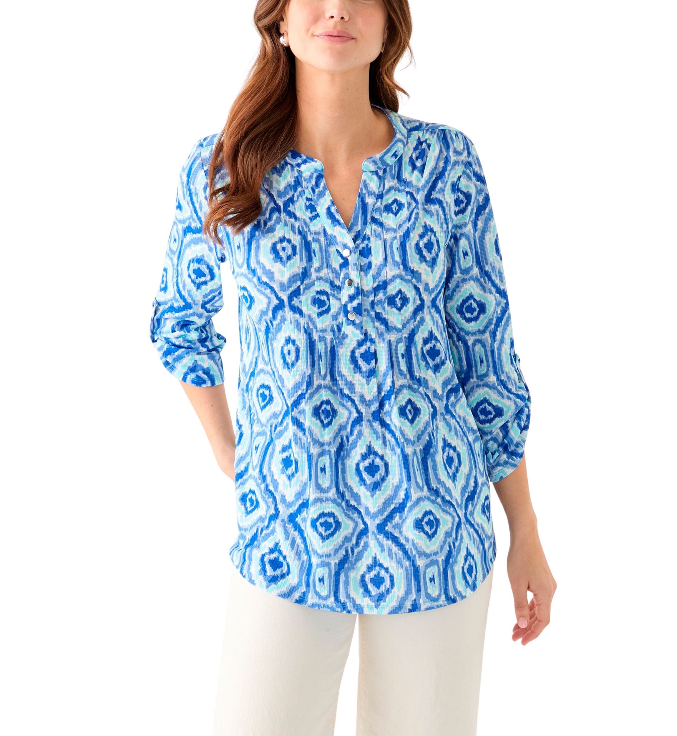 Womens Textured Knit Henley Shirt