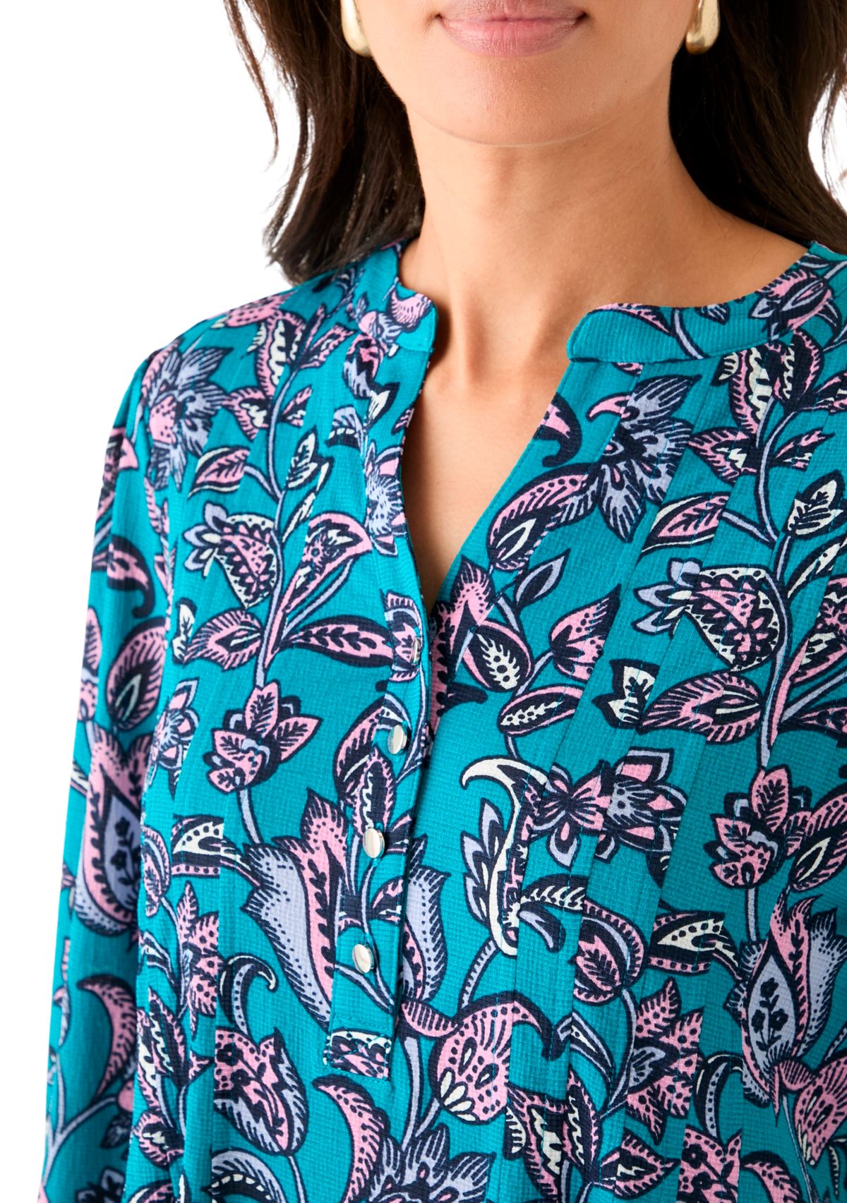 Womens 3/4 Sleeve Printed Henley Top