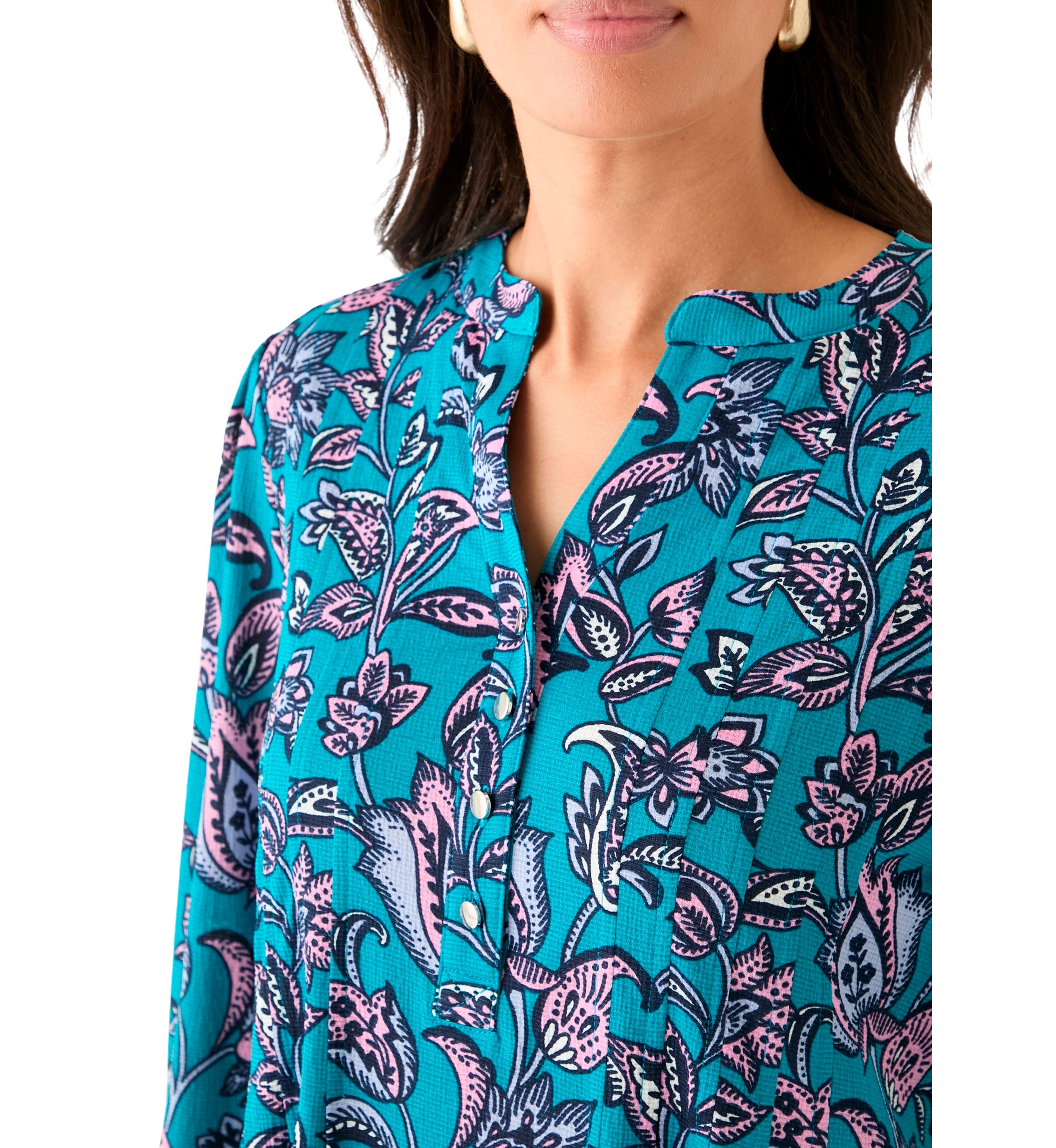 Womens 3/4 Sleeve Printed Henley Top