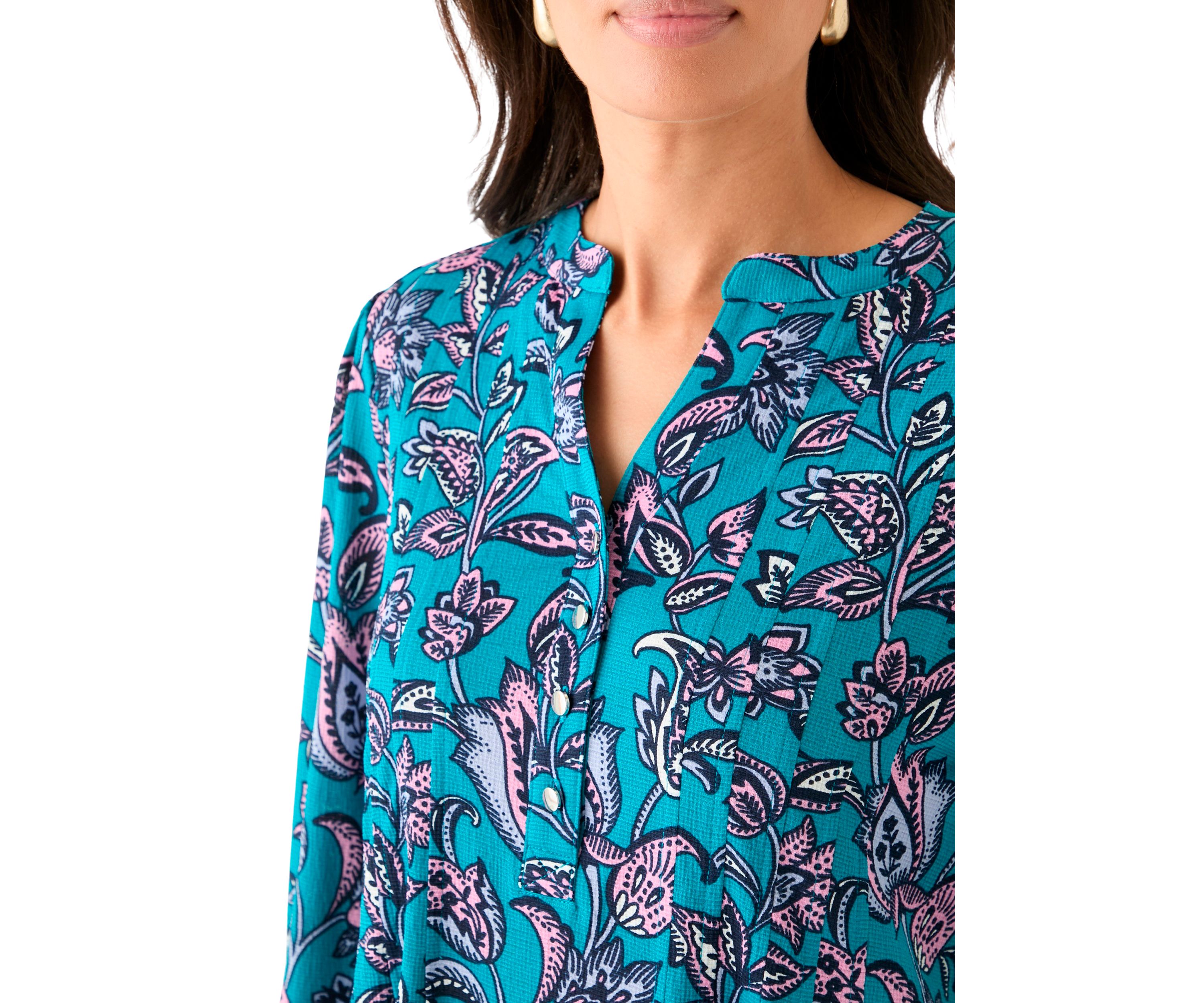 Womens 3/4 Sleeve Printed Henley Top