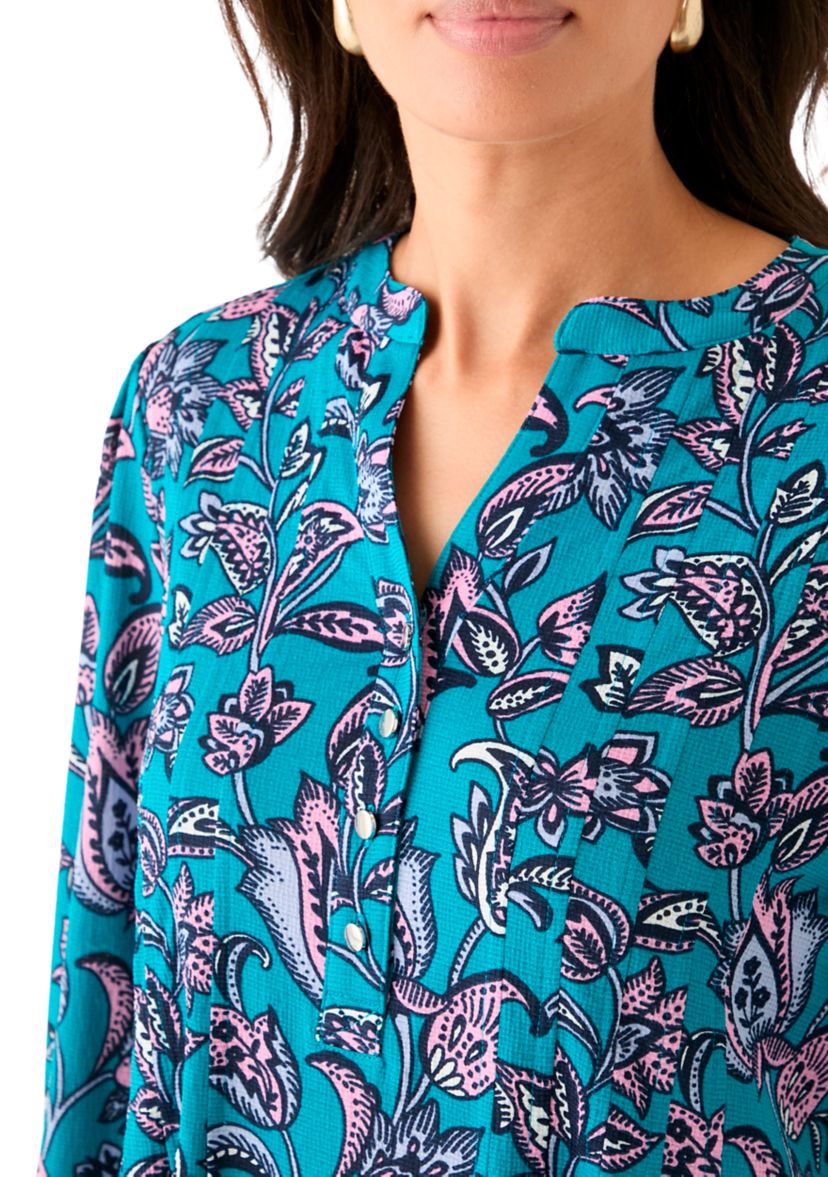 Womens 3/4 Sleeve Printed Henley Top