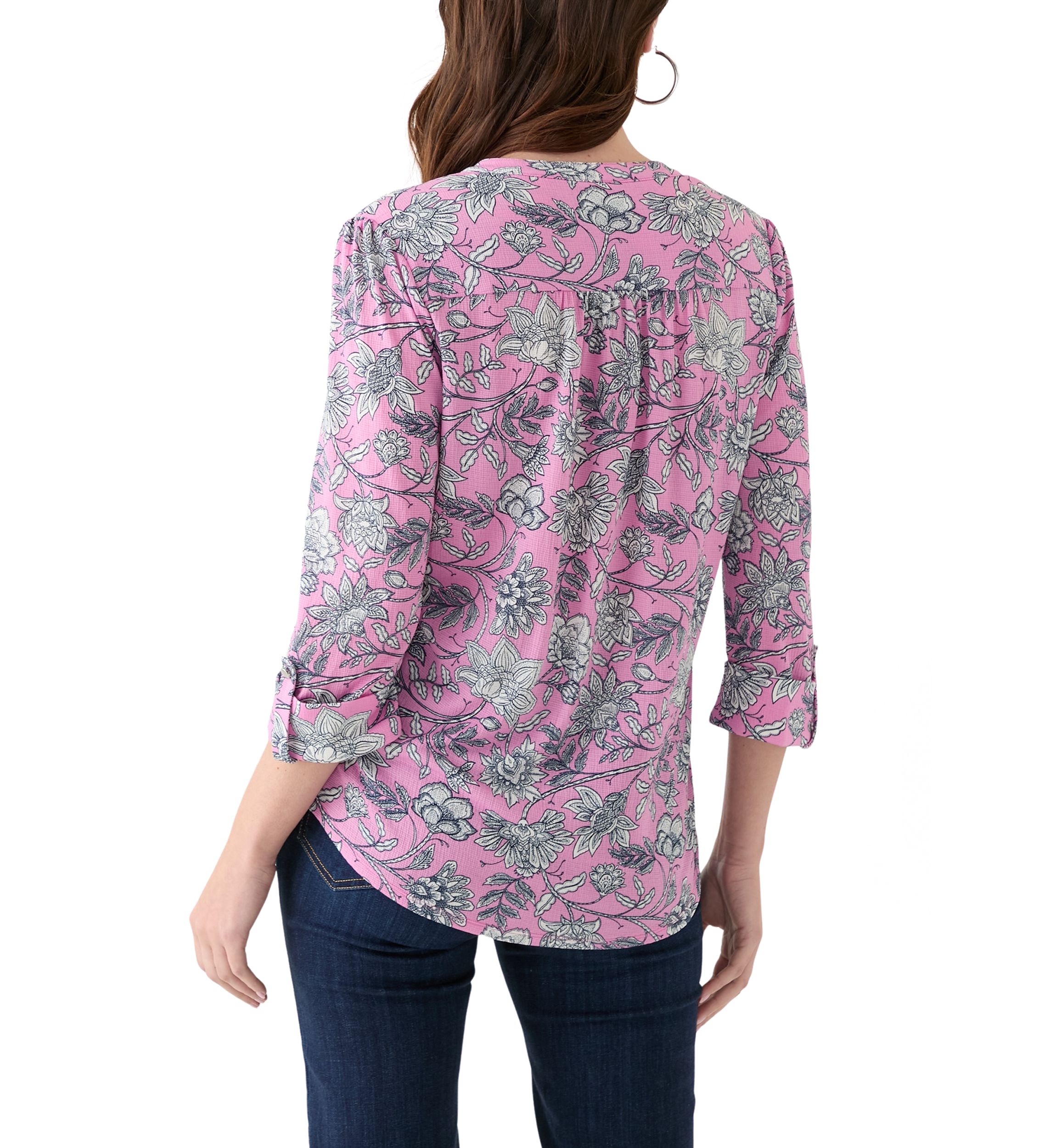 Womens 3/4 Sleeve Printed Henley Top