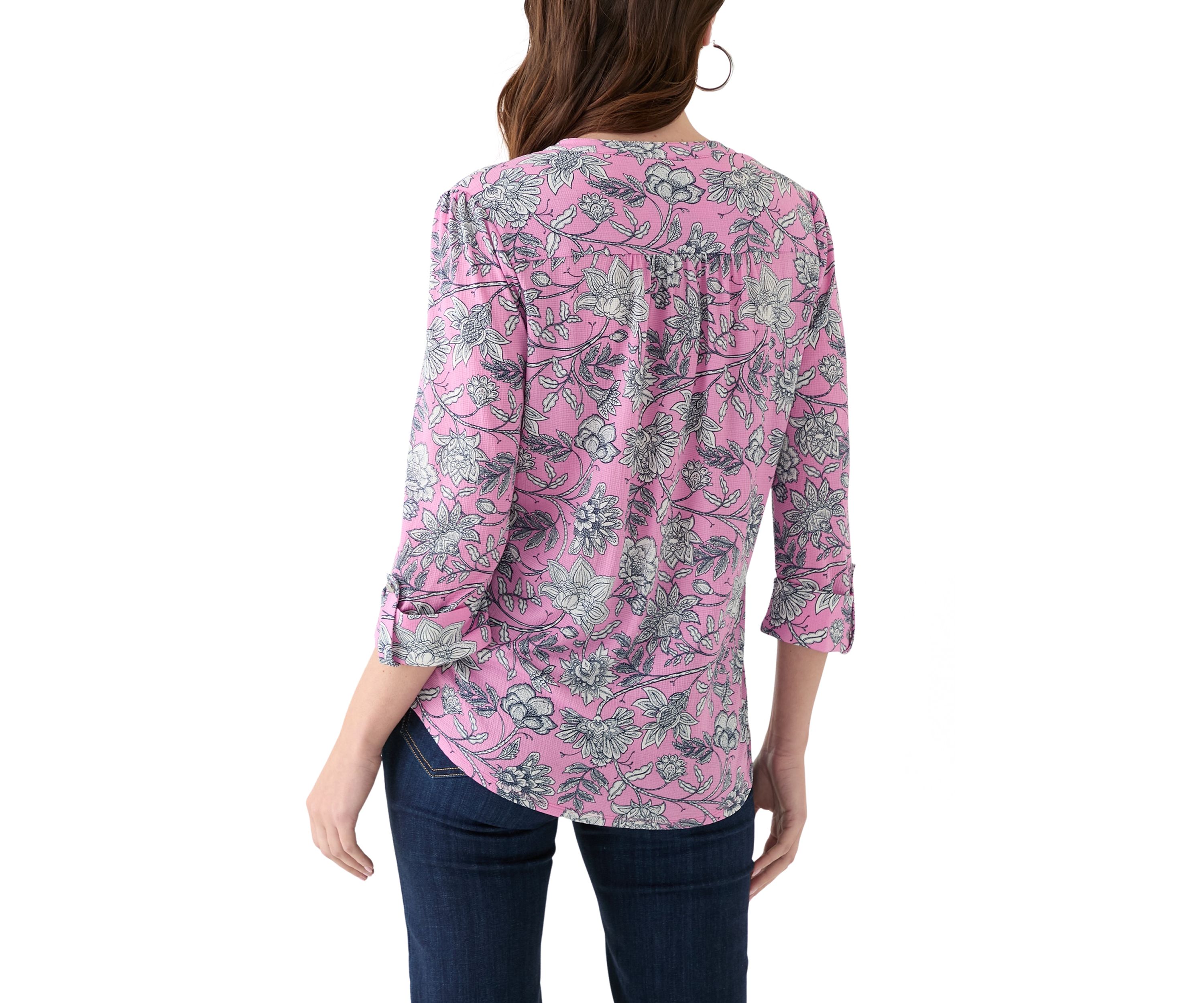 Womens 3/4 Sleeve Printed Henley Top