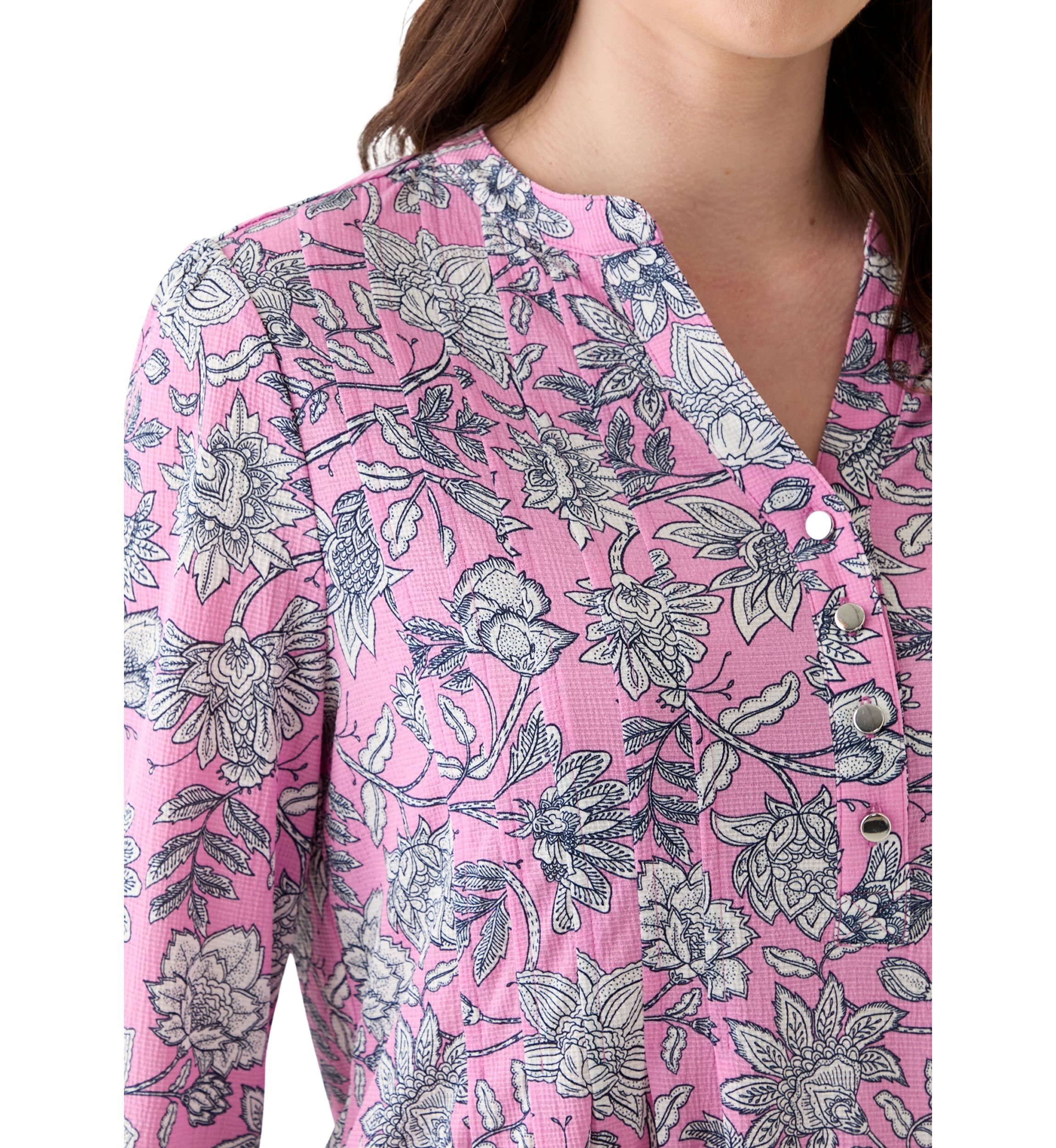 Womens 3/4 Sleeve Printed Henley Top