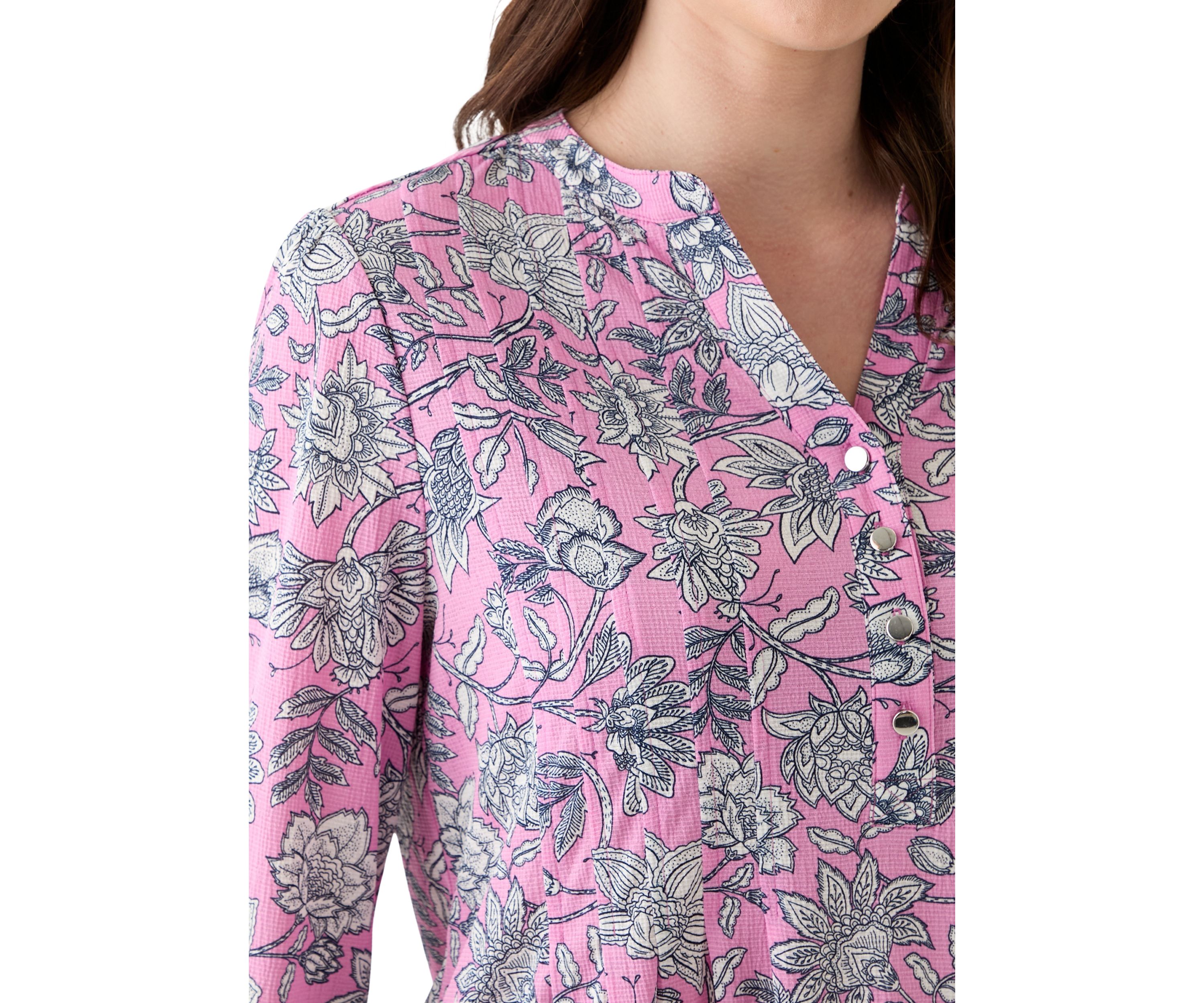 Womens 3/4 Sleeve Printed Henley Top