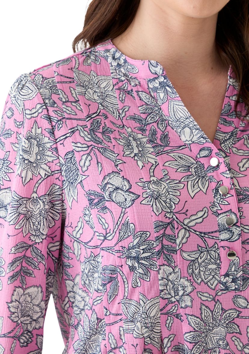 Womens 3/4 Sleeve Printed Henley Top
