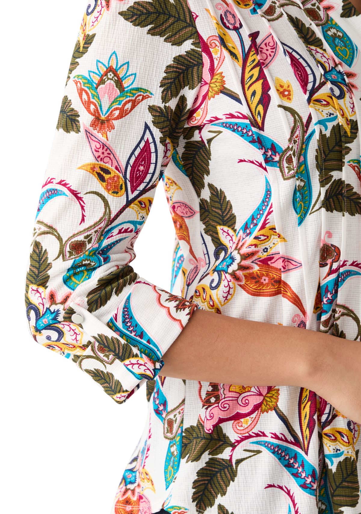 Womens 3/4 Sleeve Printed Button Up Shirt