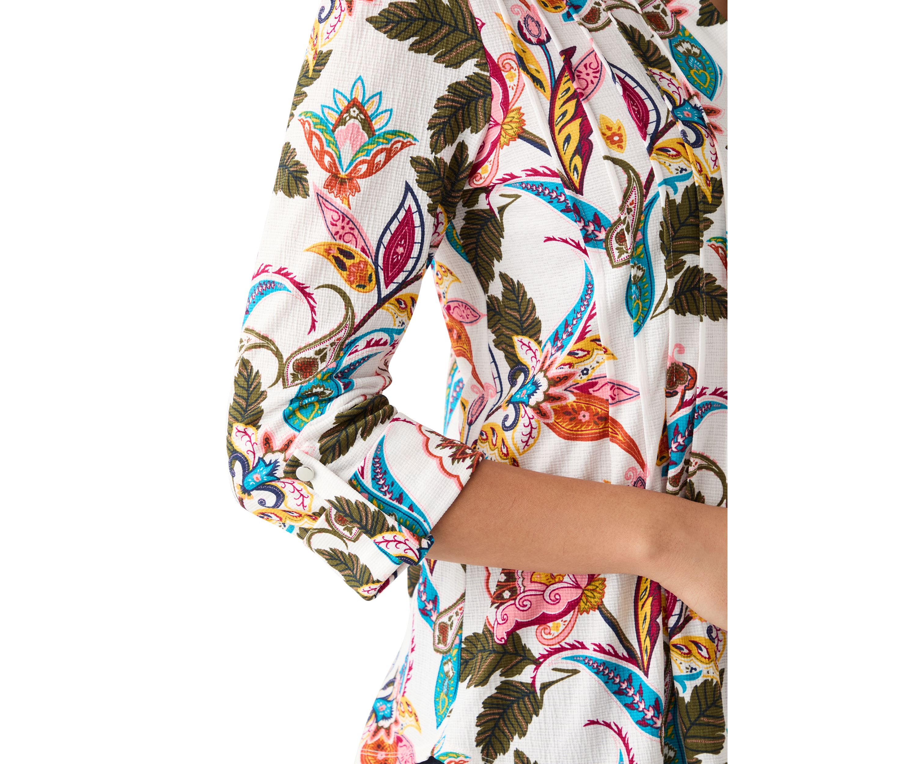 Womens 3/4 Sleeve Printed Button Up Shirt