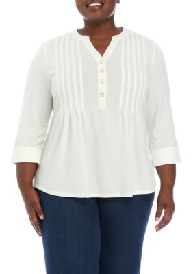 Kim Rogers® Women's Plus Size 3/4 Sleeve Henley Fashion T-Shirt