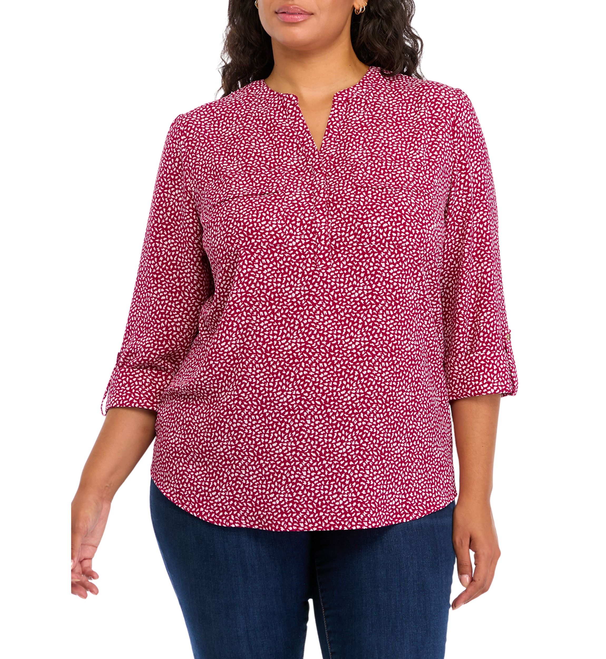 Plus Size Printed Henley Top 