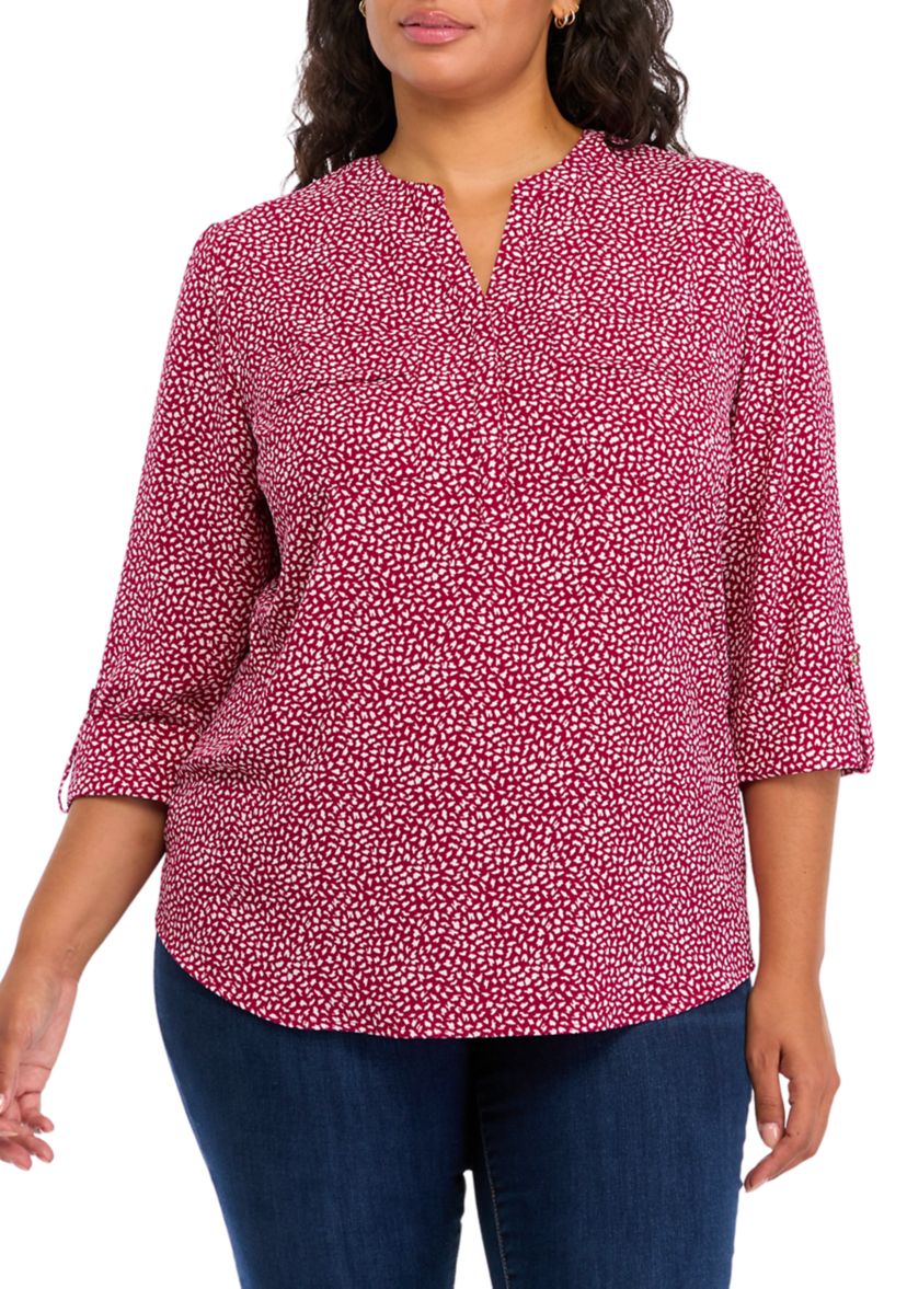 Plus Size Printed Henley Top 