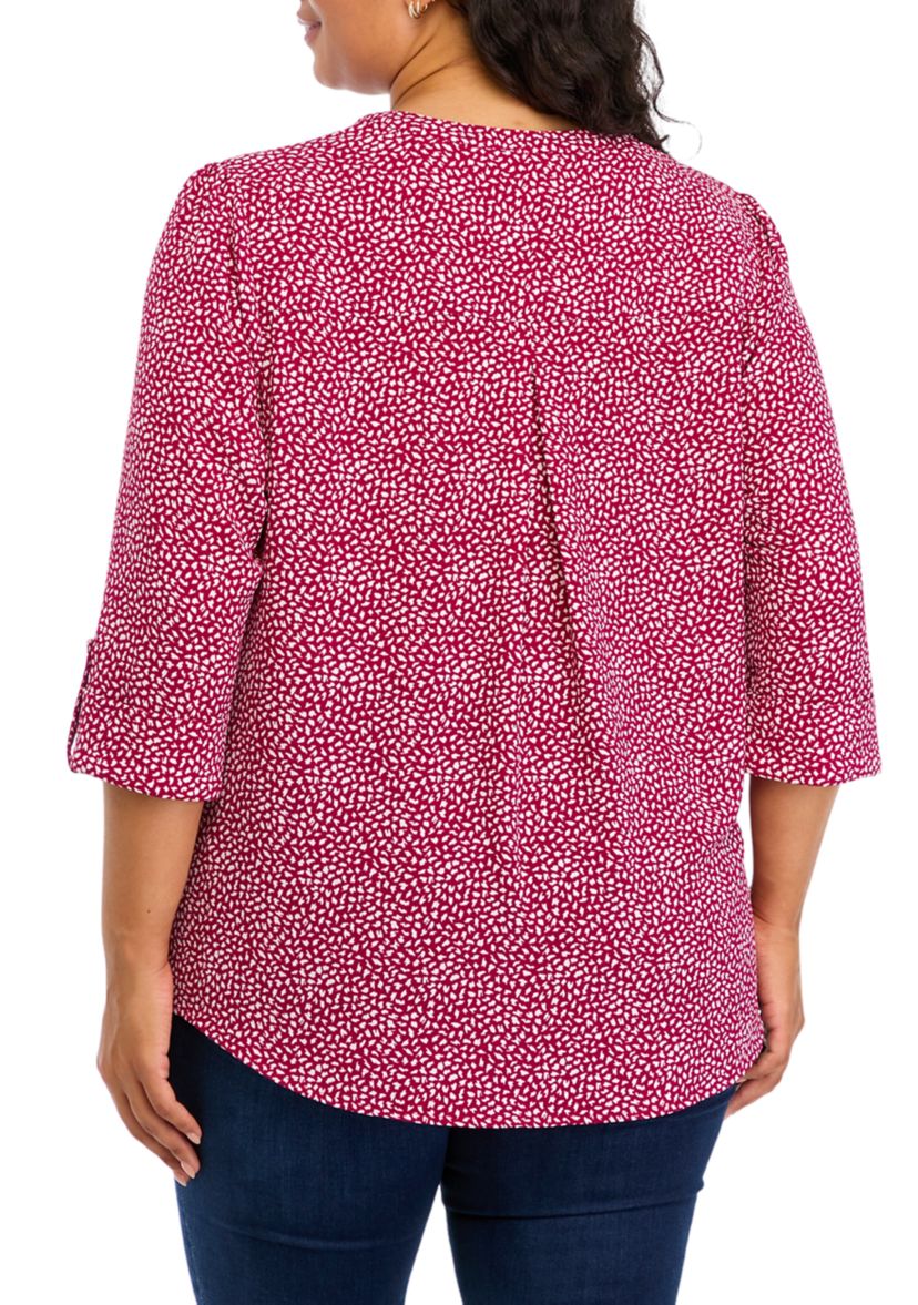Plus Size Printed Henley Top 