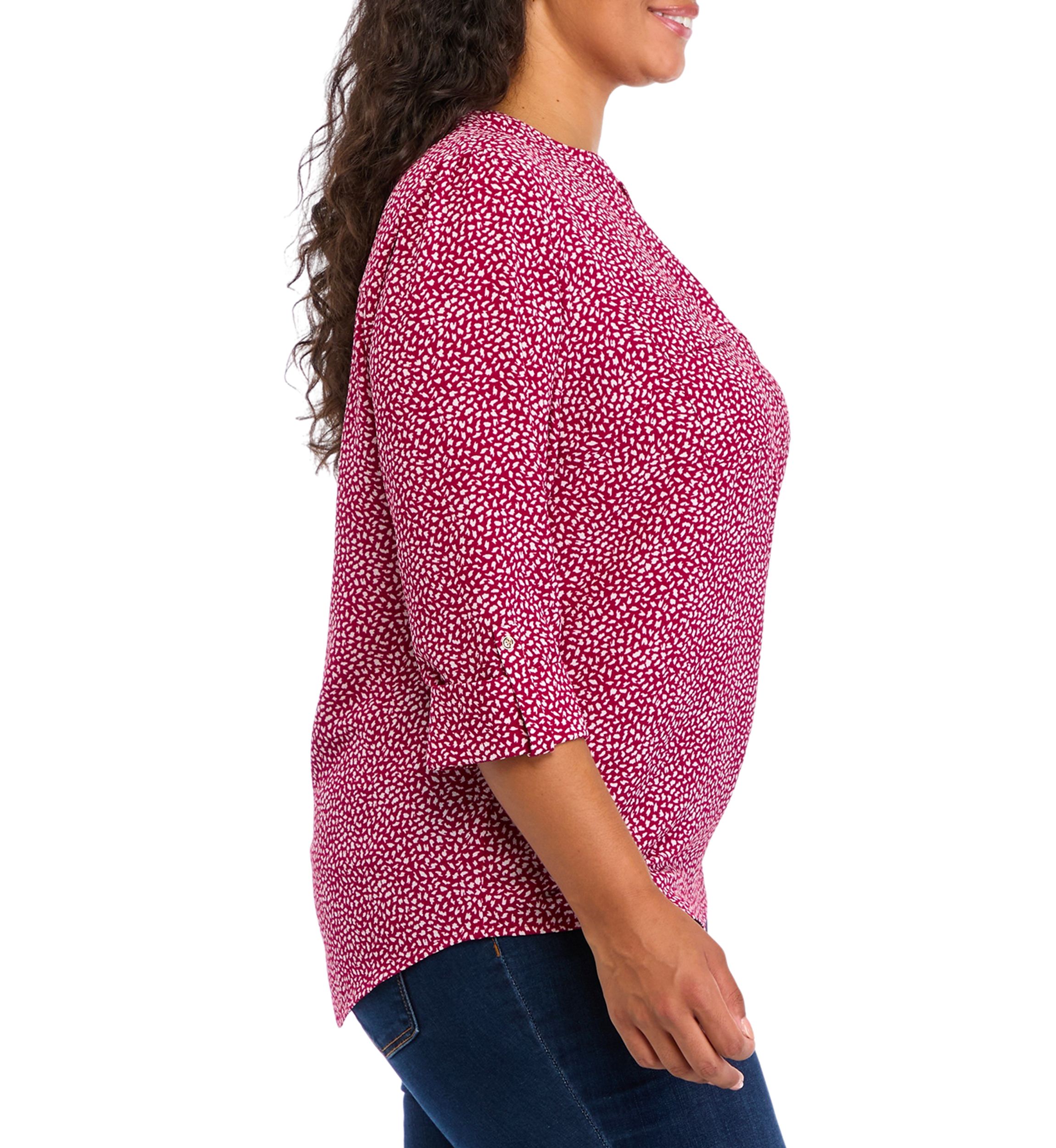 Plus Size Printed Henley Top 