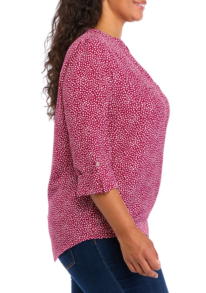 Plus Size Printed Henley Top 