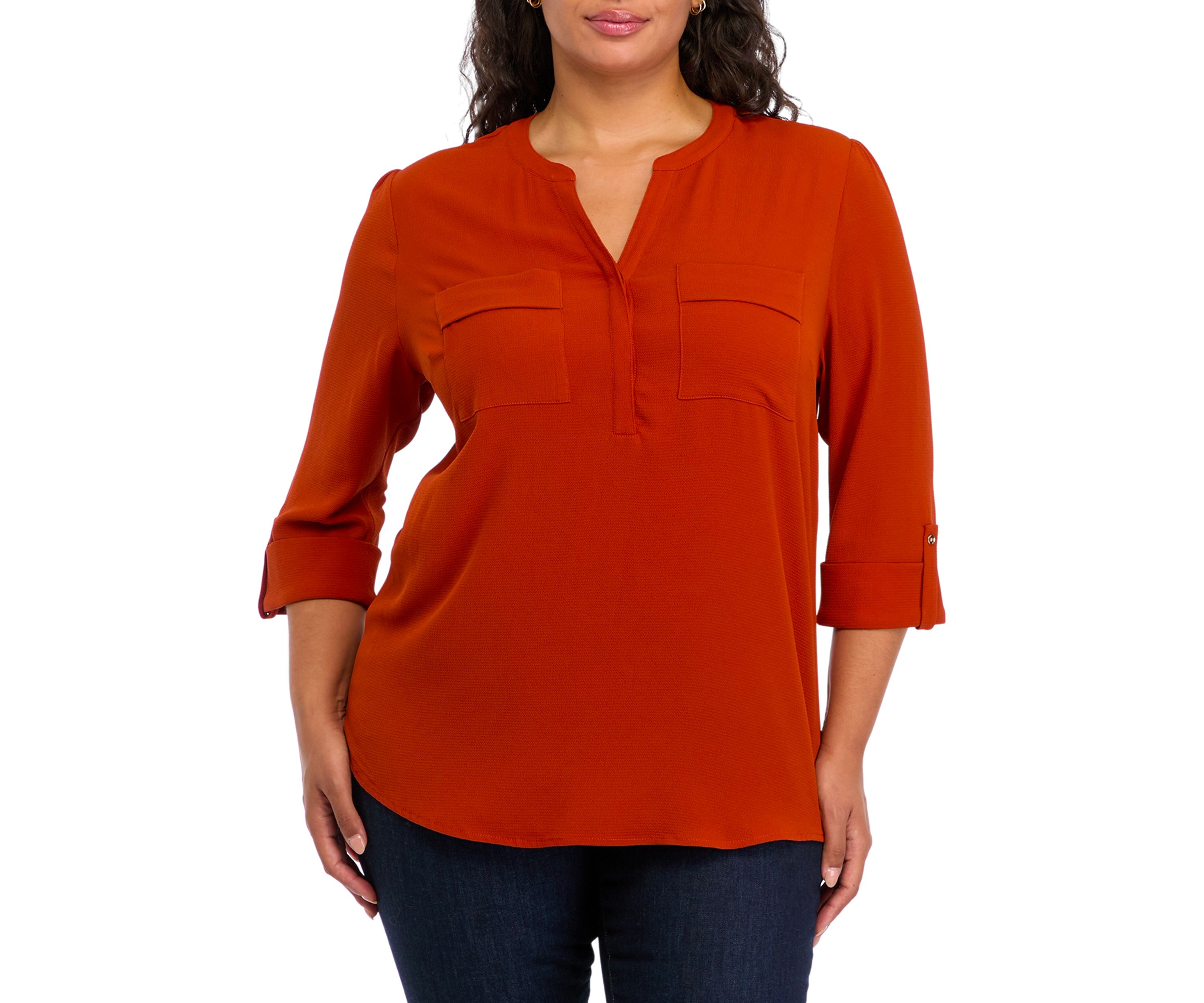 Plus Size Henley Neck Top 