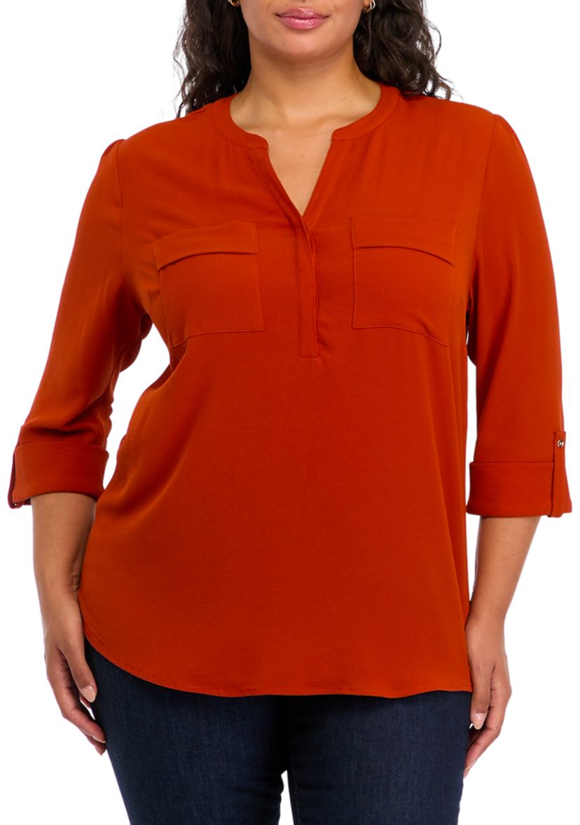 Plus Size Henley Neck Top 