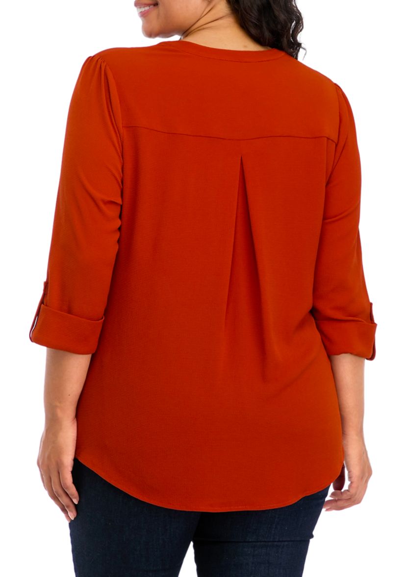 Plus Size Henley Neck Top 