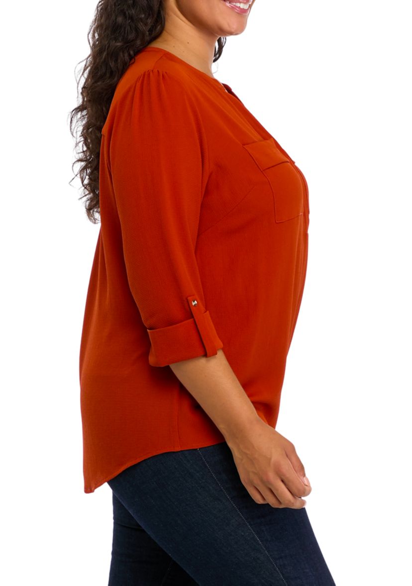 Plus Size Henley Neck Top 